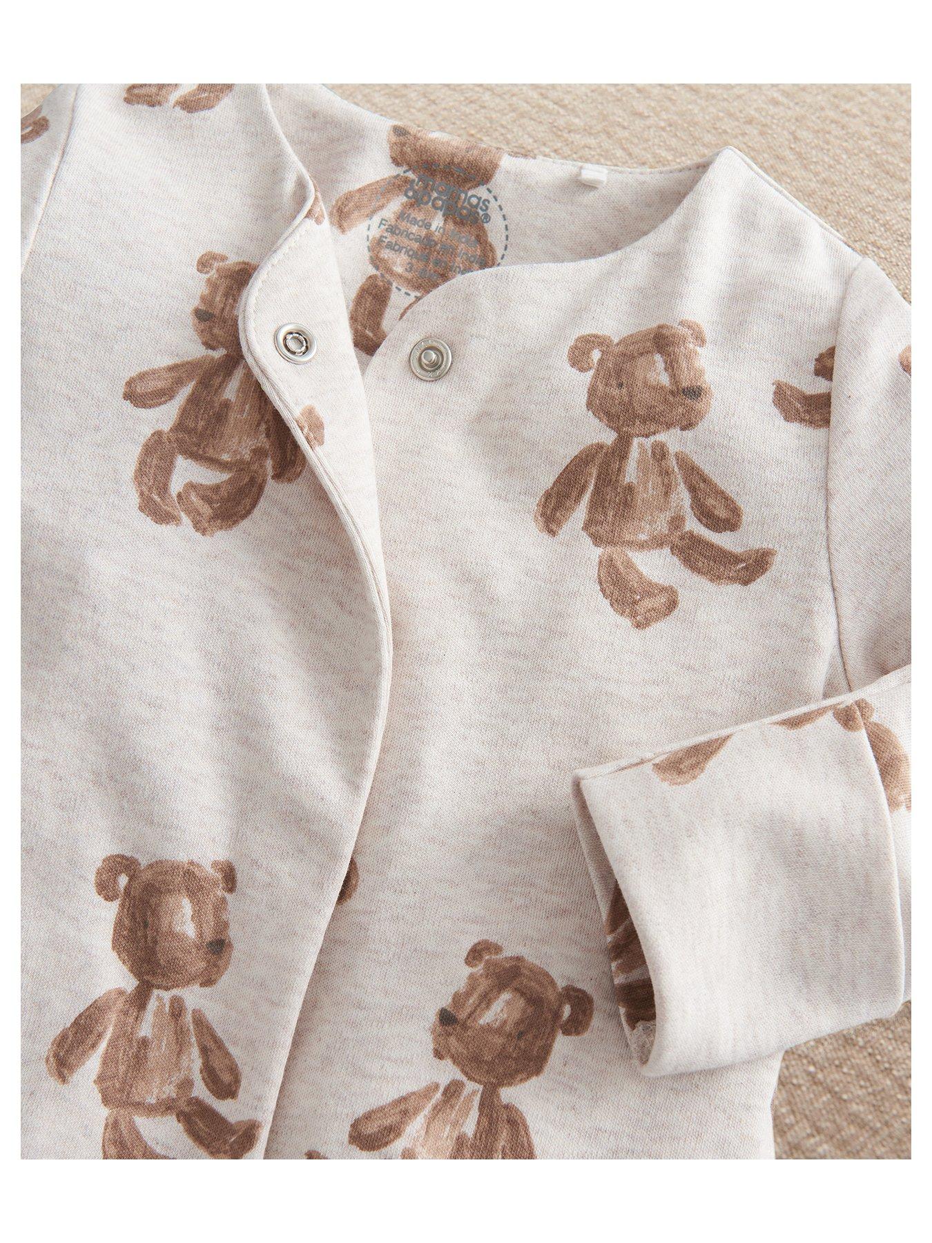 Image 2 of 3 of Mamas & Papas Baby Unisex Bear Print Sleepsuit - White