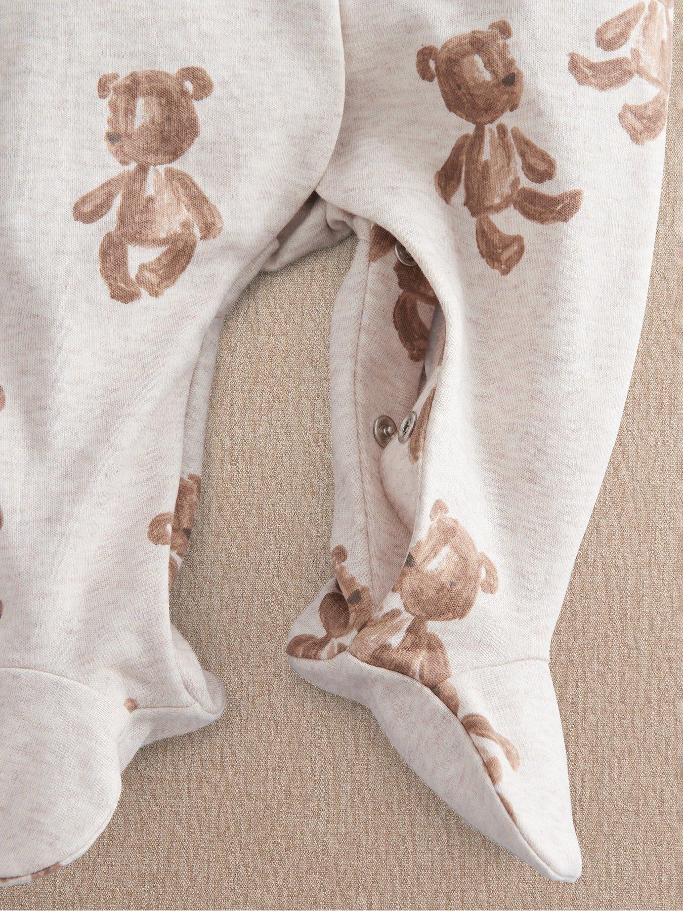 Image 3 of 3 of Mamas & Papas Baby Unisex Bear Print Sleepsuit - White