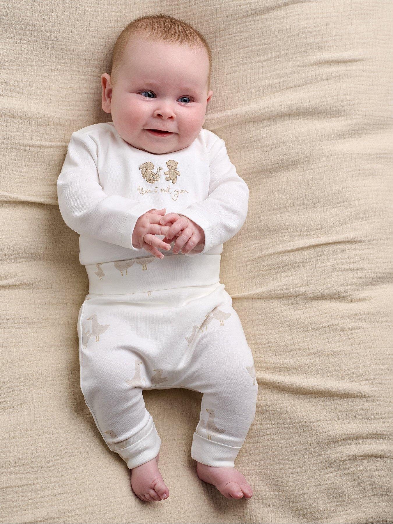 Mamas & Papas Baby Unisex 2 Piece Duck Print Bodysuit & Leggings Set, Beige, Size Age: Newborn