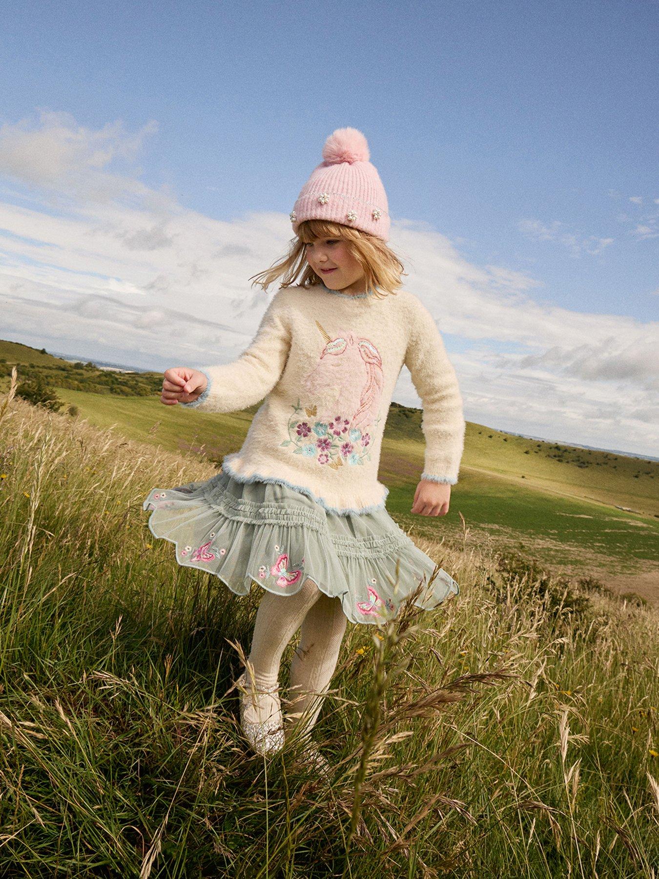 Monsoon Girls Unicorn Eyelash Jumper - Light Cream
