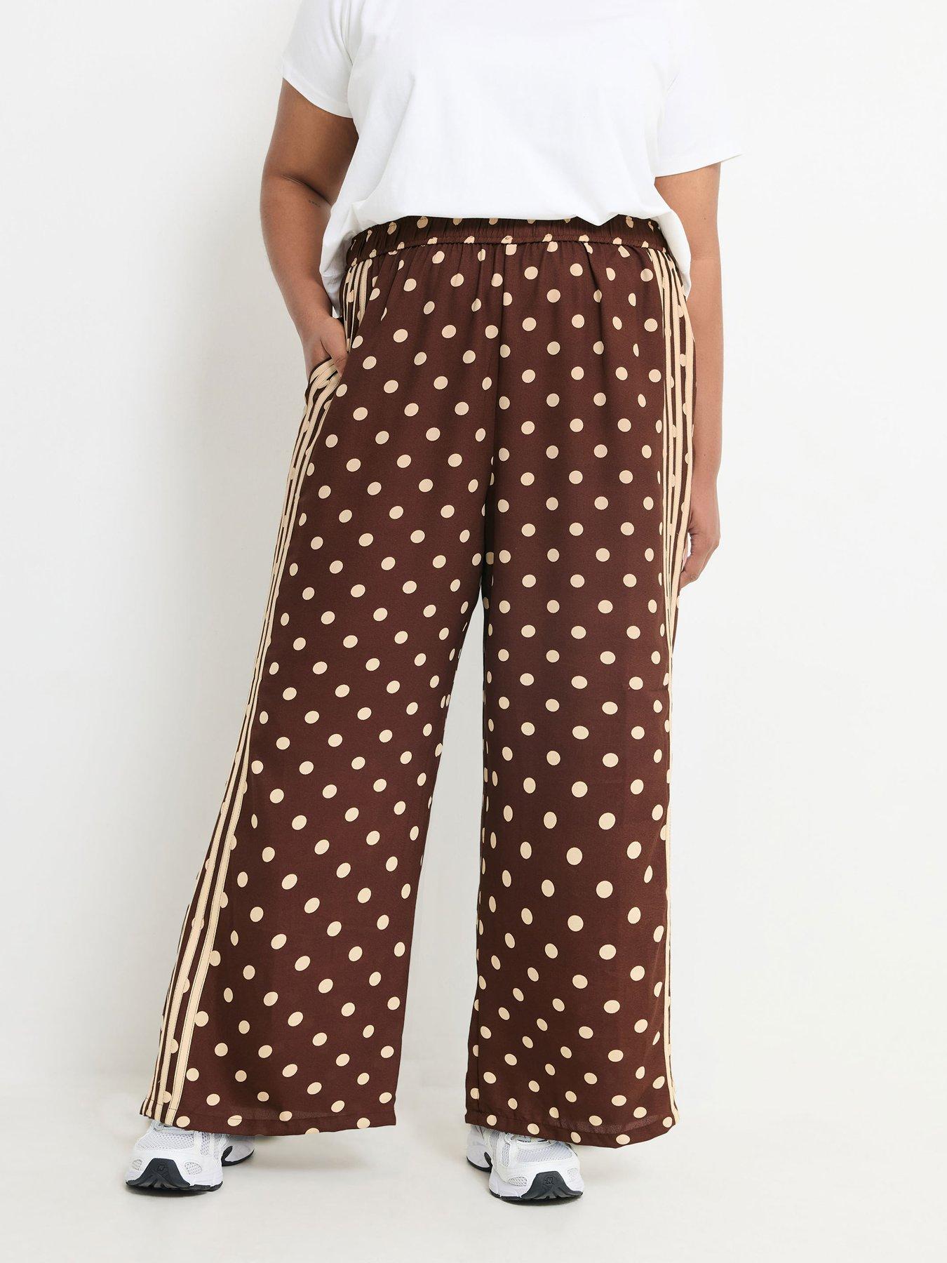 Image 1 of 4 of Yours Curve Polka Dot Trouser - Brown