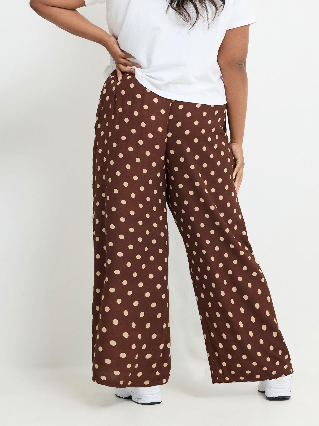 Image 2 of 4 of Yours Curve Polka Dot Trouser - Brown