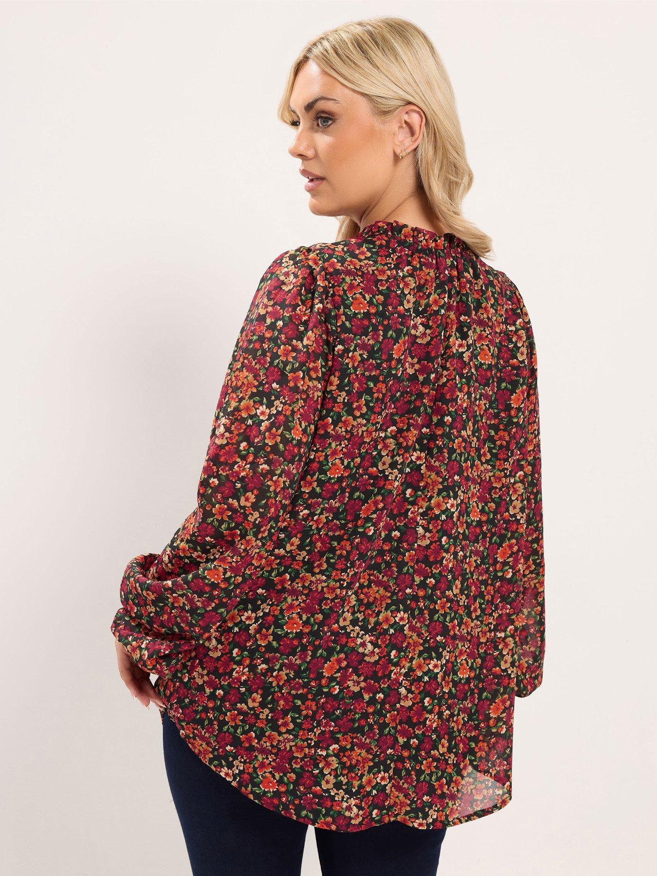 Image 2 of 4 of Yours Curve Frill Neck Lined Blouse - Orange