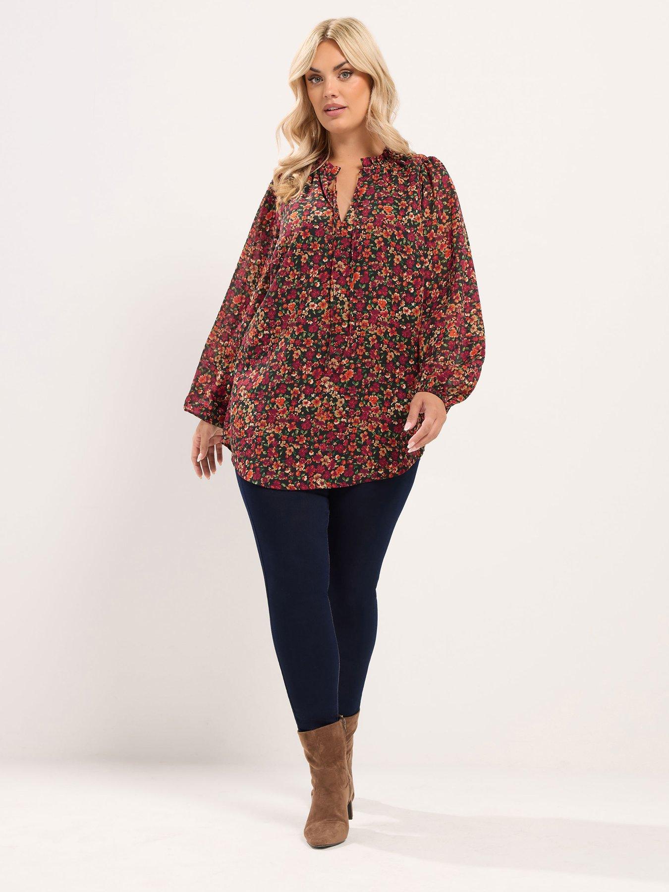 Image 3 of 4 of Yours Curve Frill Neck Lined Blouse - Orange