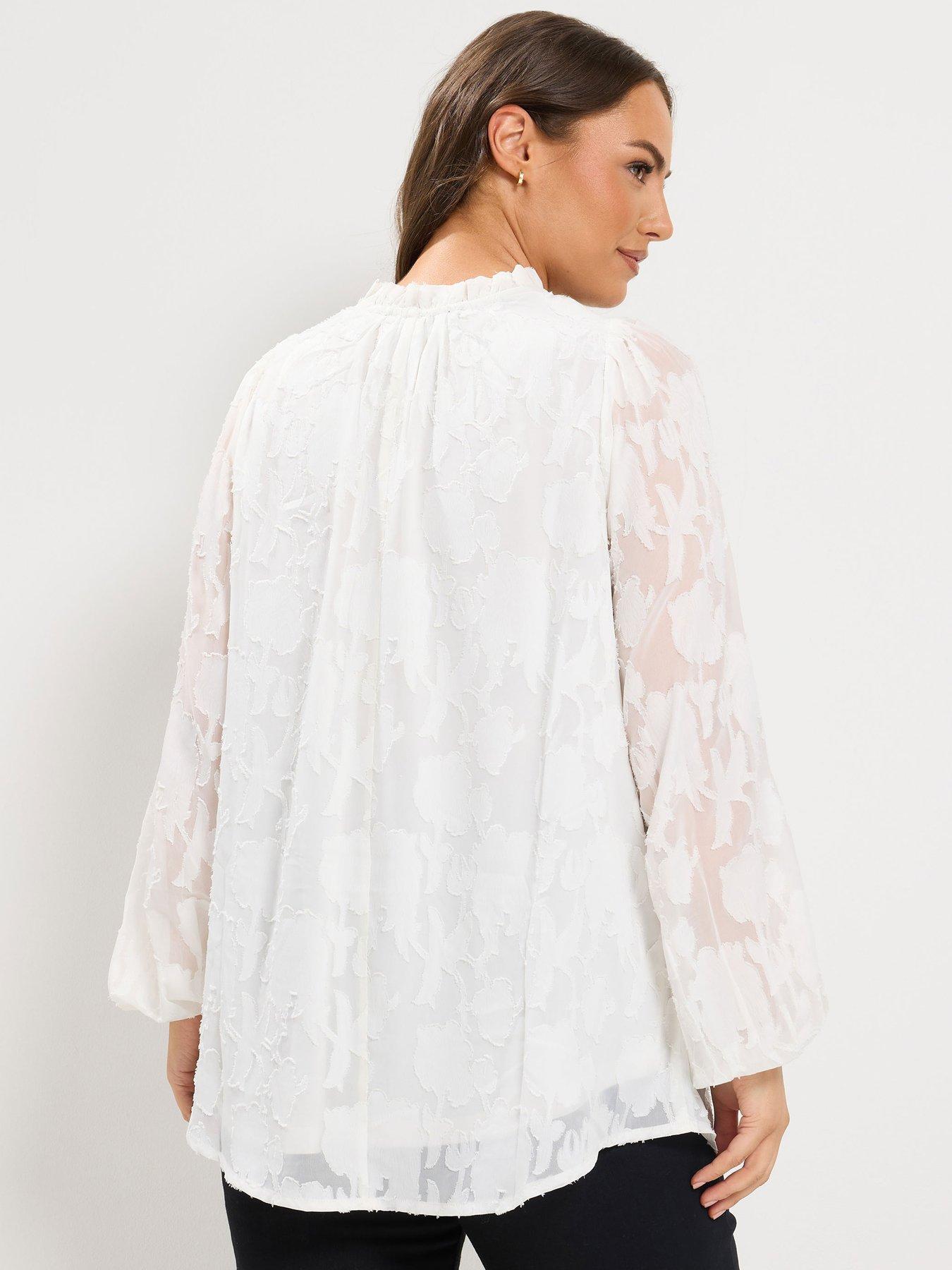 Image 2 of 4 of Yours Curve Frill Neck Lined Blouse - White