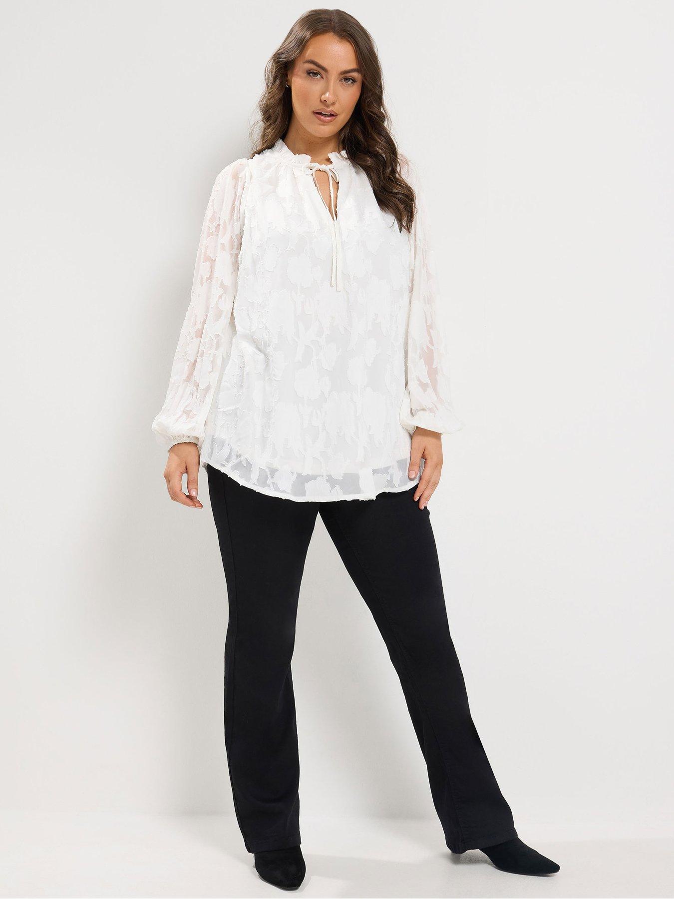 Image 3 of 4 of Yours Curve Frill Neck Lined Blouse - White