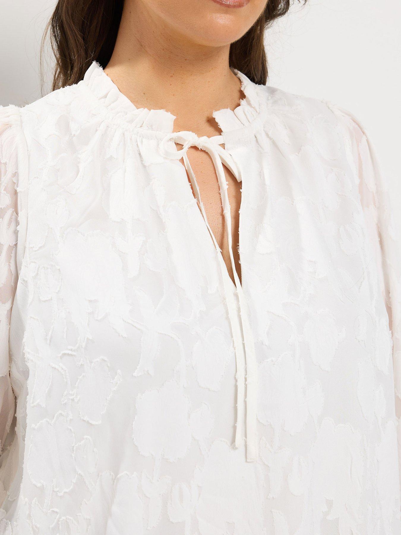 Image 4 of 4 of Yours Curve Frill Neck Lined Blouse - White