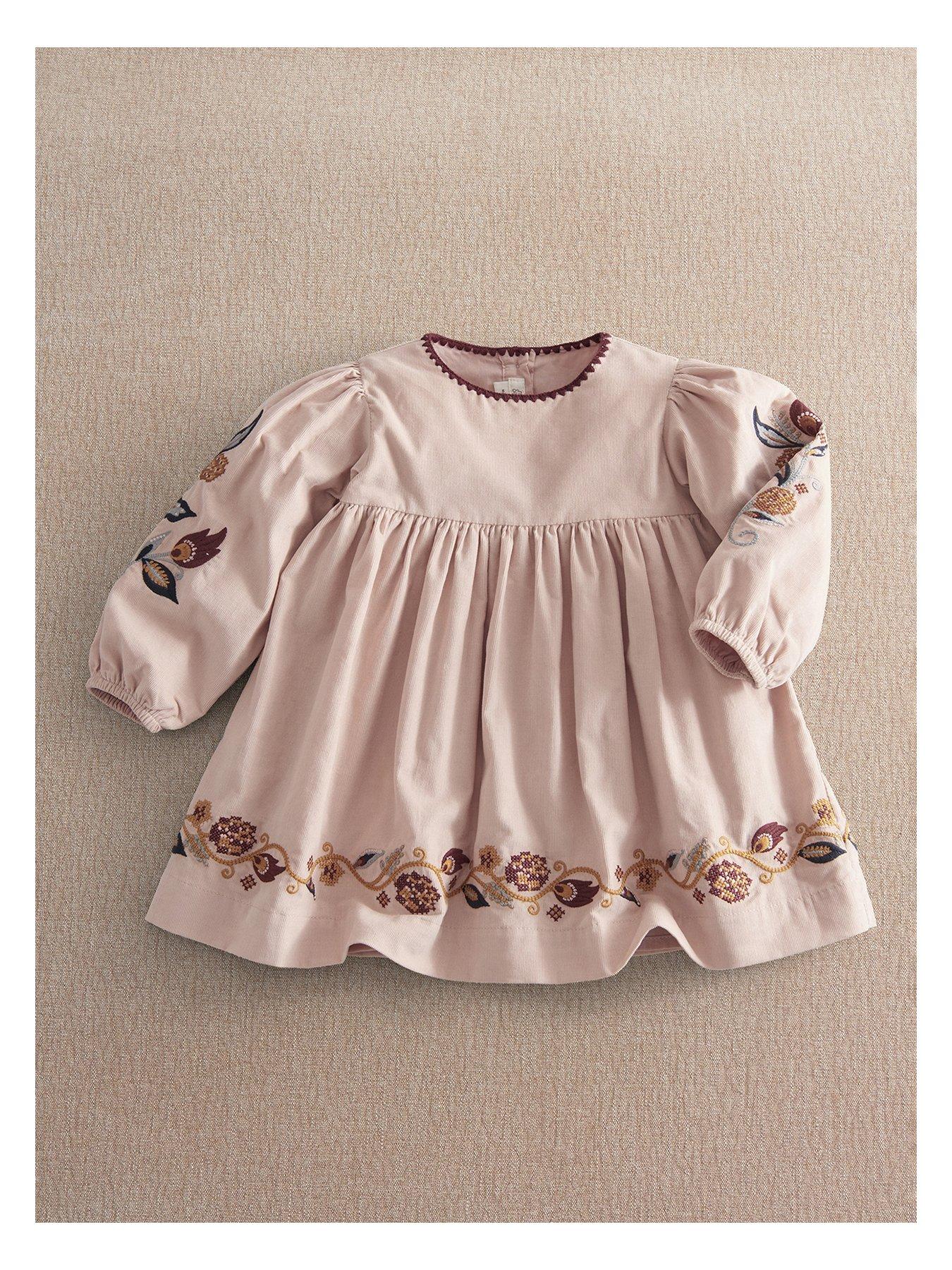 Mamas & Papas Baby Girls Floral Embroidered Cord Dress, Pink, Size 2-3 Years