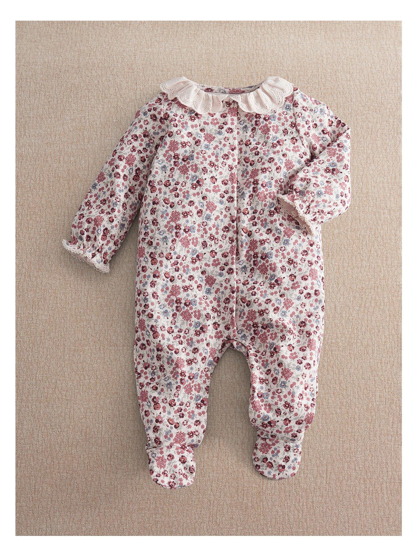 Mamas & Papas Baby Girls Ditsy Floral Print Frill Sleepsuit, Pink, Size Up To 1 Month