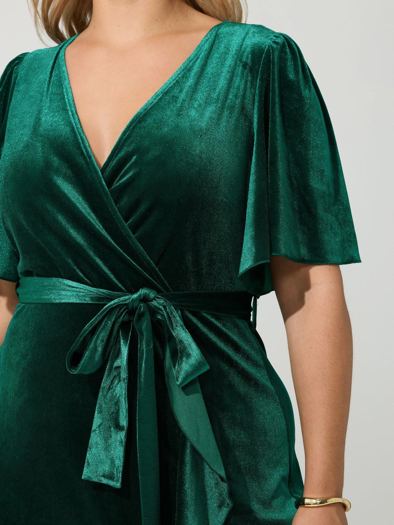 green ruffle wrap dress Yours Curve Velvet - EN Quartz