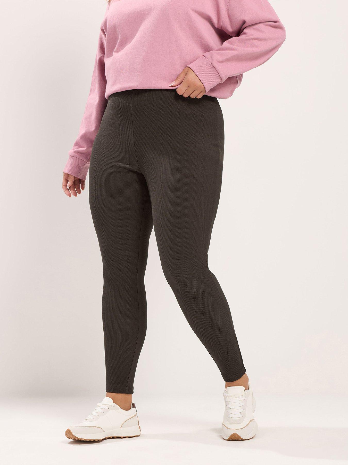 Yours Curve Ribbed Leggings - Brown