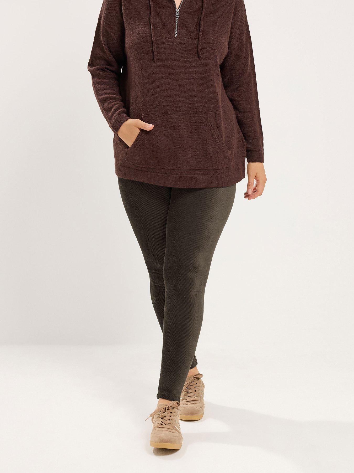 Image 1 of 4 of Yours Curve Cord Leggings - Brown
