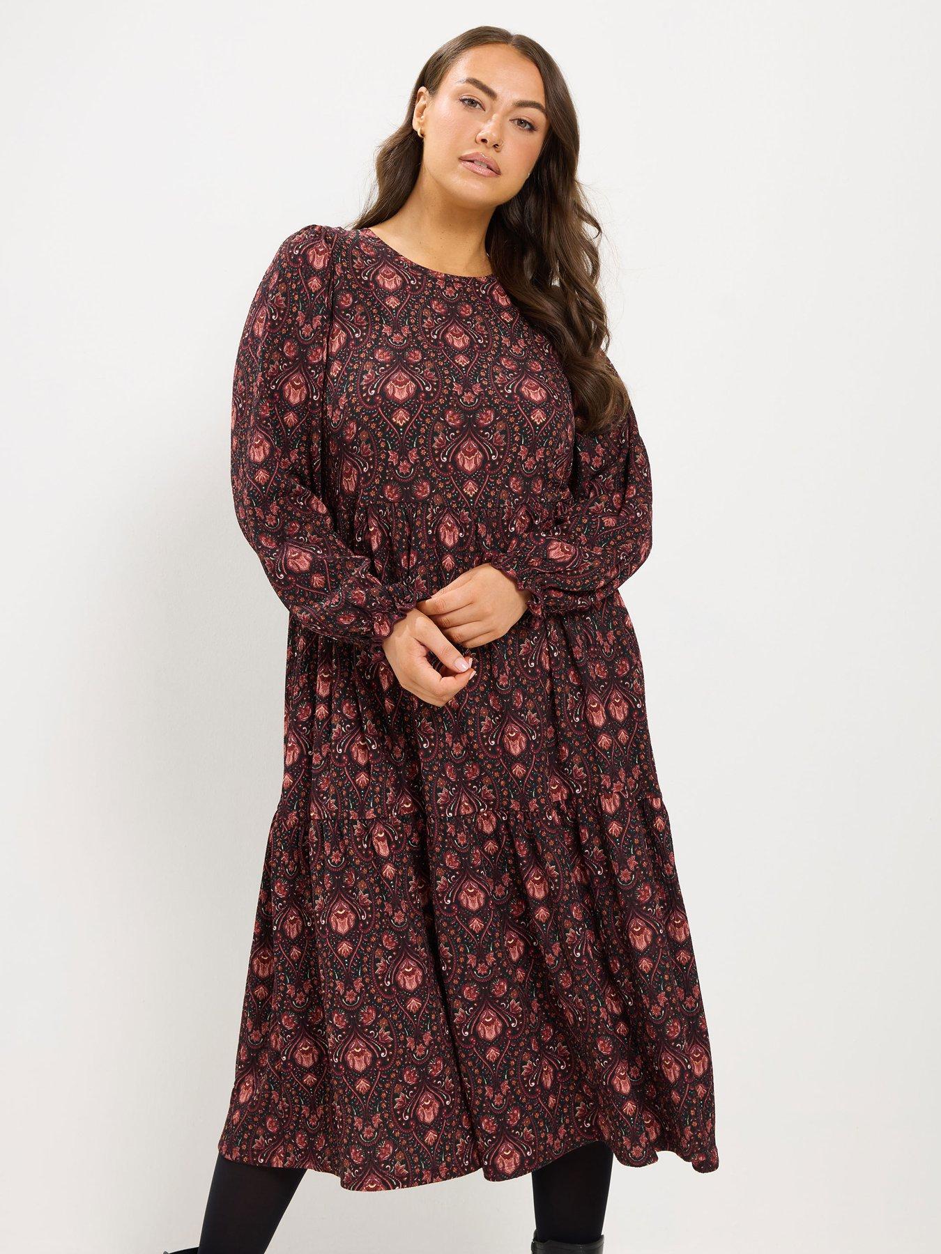 Yours Curve Textured Midaxi Dress - Black
