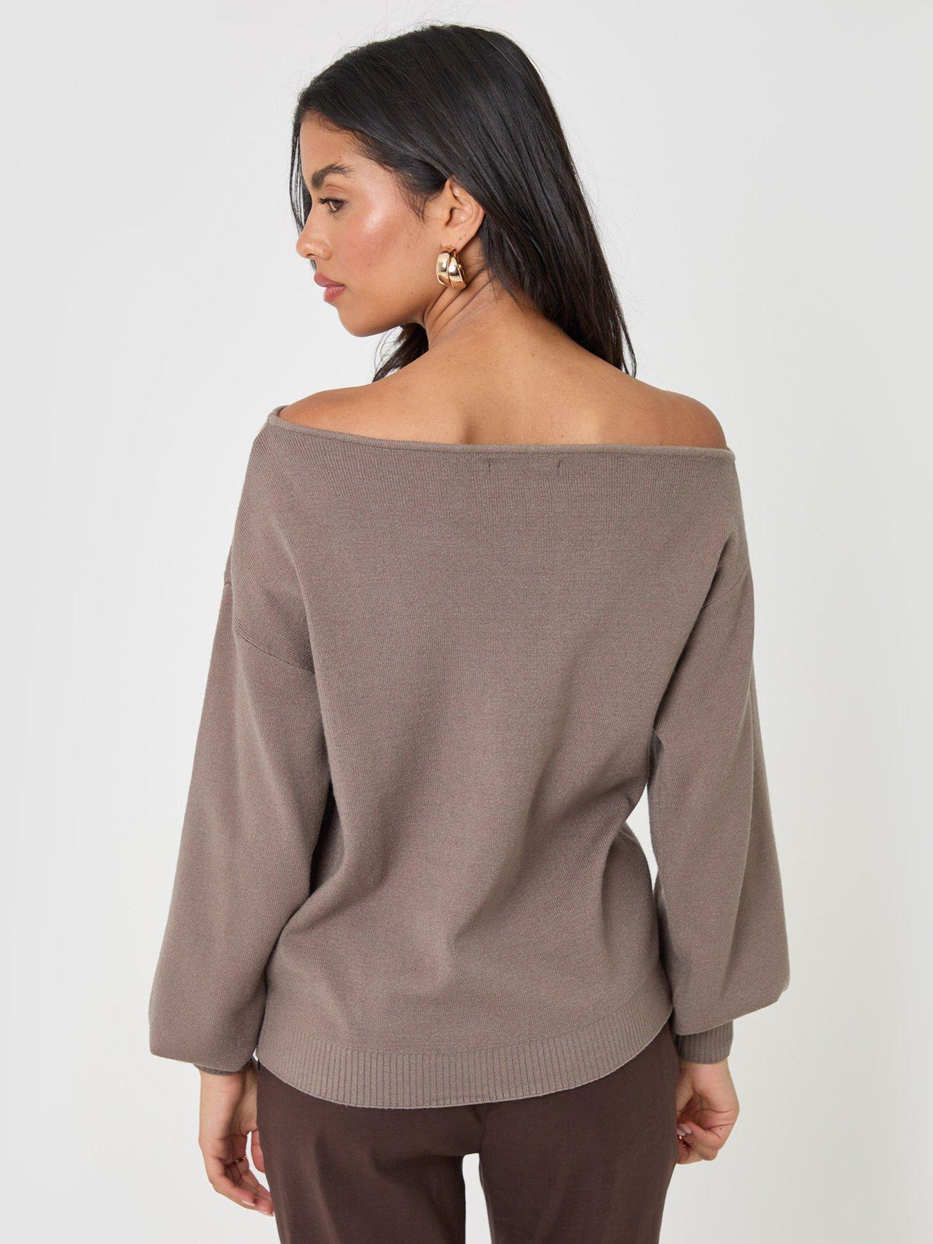 Image 2 of 4 of Threadbare Womens Soft Slash Neck Relaxed Jumper - Brown