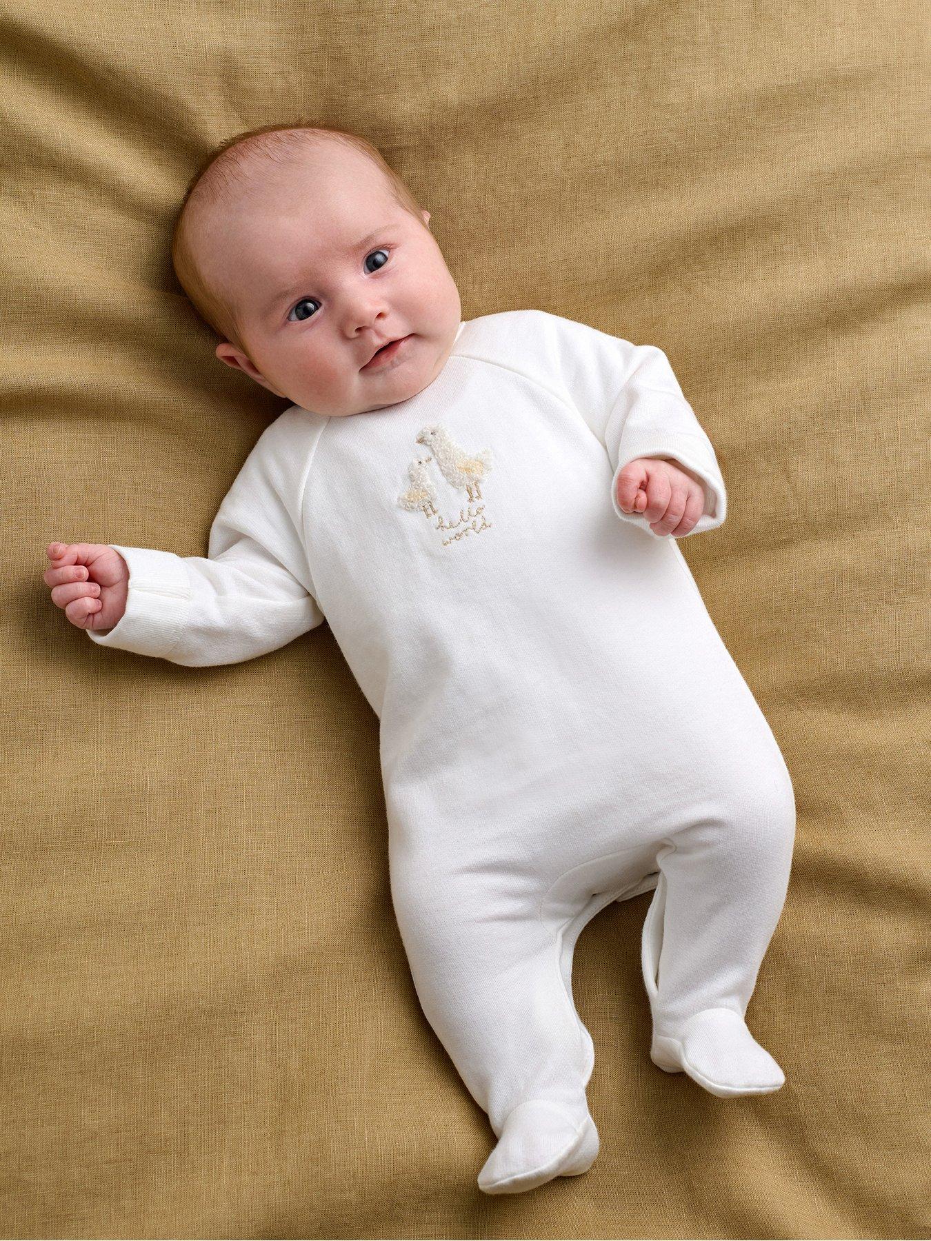 Mamas & Papas Baby Unisex Duck Hello World Sleepsuit, White, Size Age: Up To 1 Month