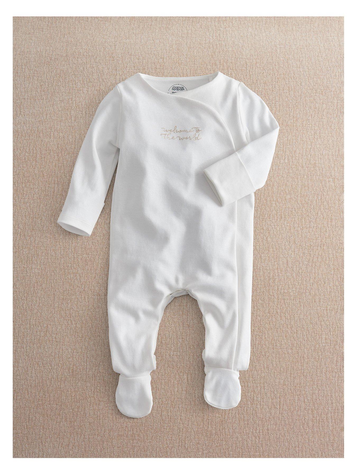 Mamas & Papas Baby Unisex Welcome To The World Sleepsuit, White, Size Age: 3-6 Months