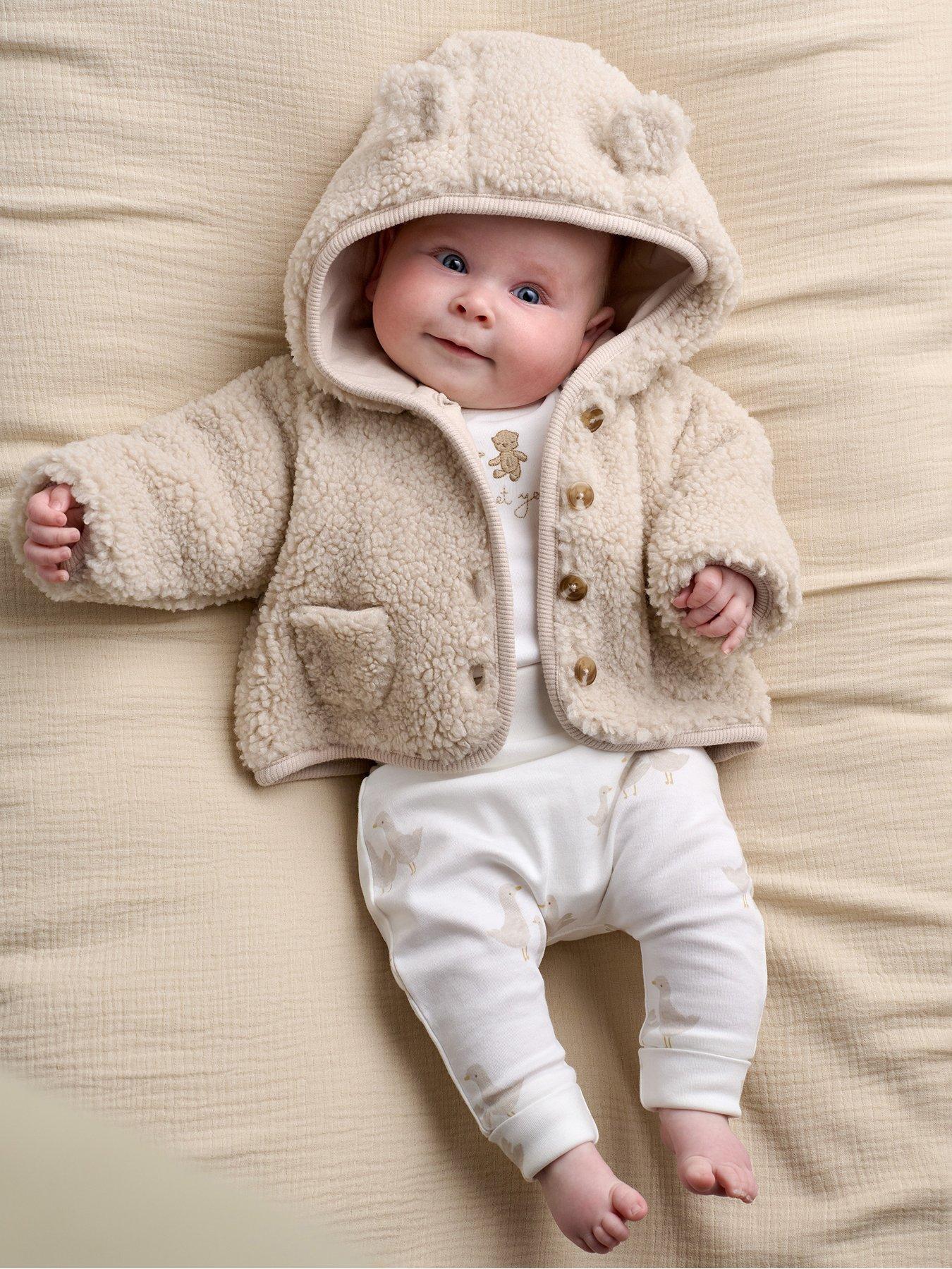 Mamas & Papas Baby Unisex Hooded Borg Jacket - Beige