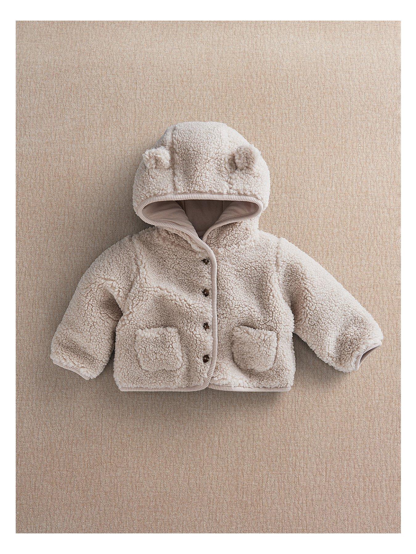 Image 2 of 7 of Mamas & Papas Baby Unisex Hooded Borg Jacket - Beige