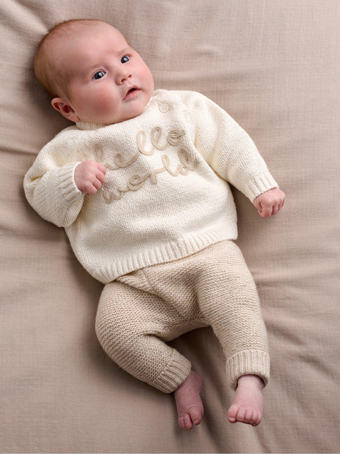 Mamas & Papas Baby Unisex 2 Piece Hello World Knitted Jumper  &  Leggings - Beige