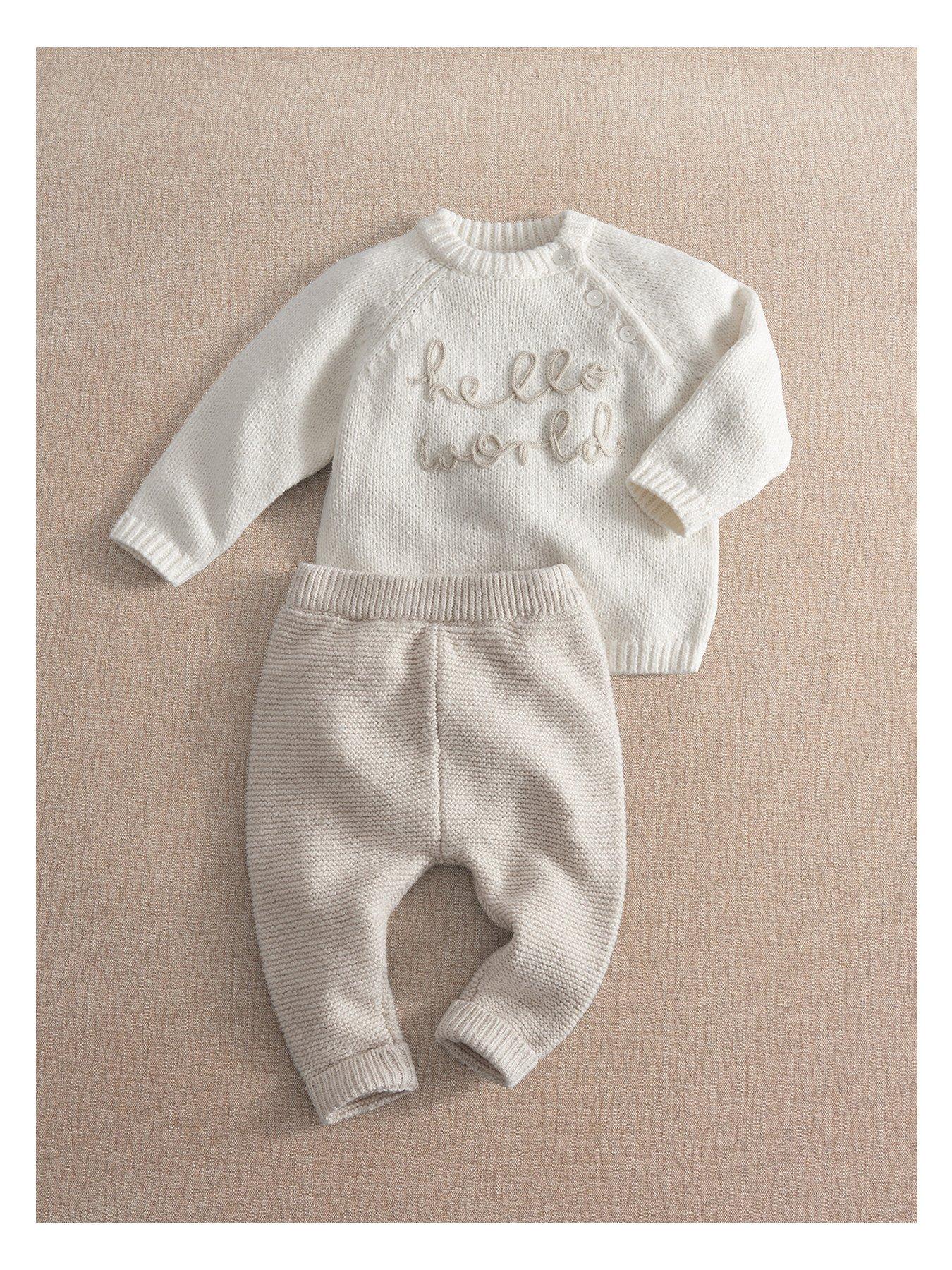 Image 2 of 7 of Mamas & Papas Baby Unisex 2 Piece Hello World Knitted Jumper &amp; Leggings - Beige