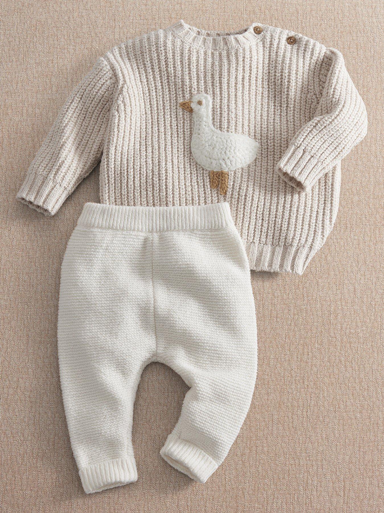 Mamas & Papas Baby Unisex 2 Piece Duck Knitted Cardigan & Leggings Set, Beige, Size Age: Newborn