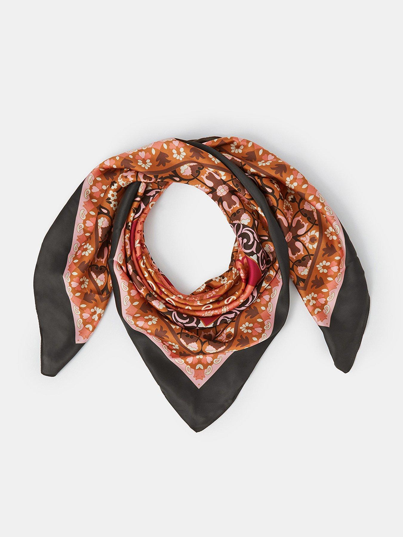 Accessorize Womens Satin-Look Paisley Square Scarf, Orange, Women
