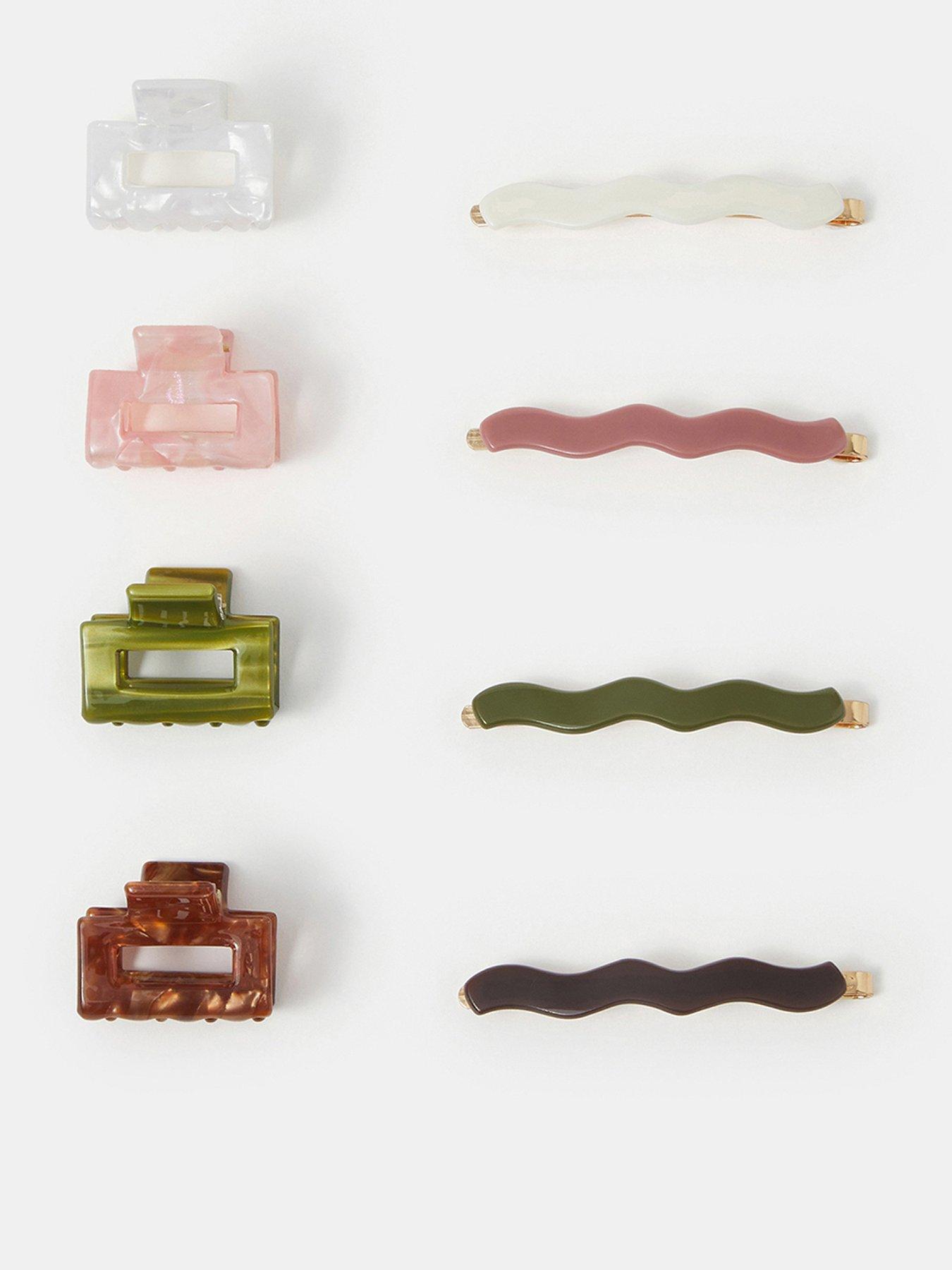 Accessorize 8 Pack Resin Hair Claw Clips  &  Wavy Hair Slides Set - Multi