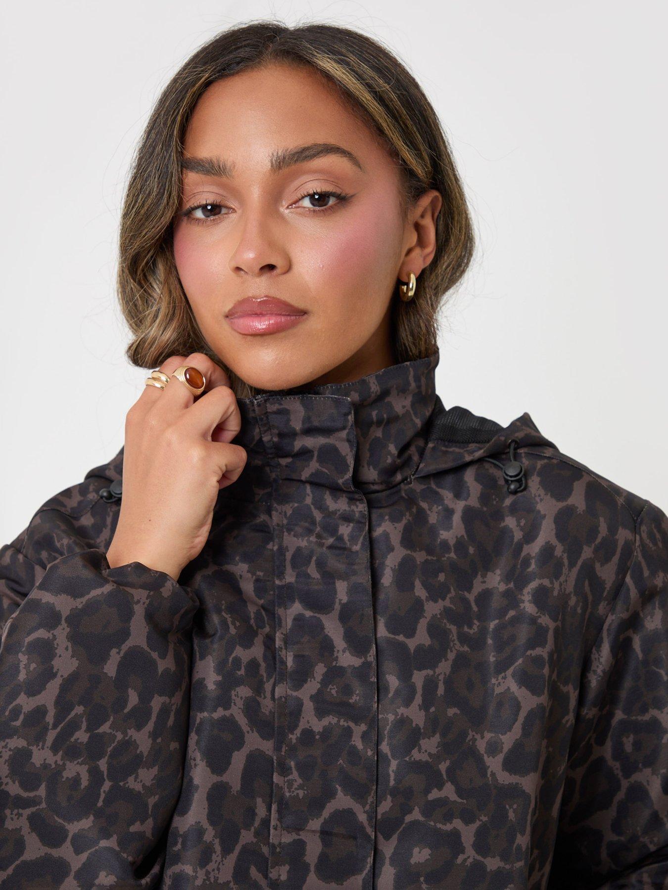 Image 4 of 4 of Threadbare Showerproof Funnel Neck Rain Mac In Leopard Print