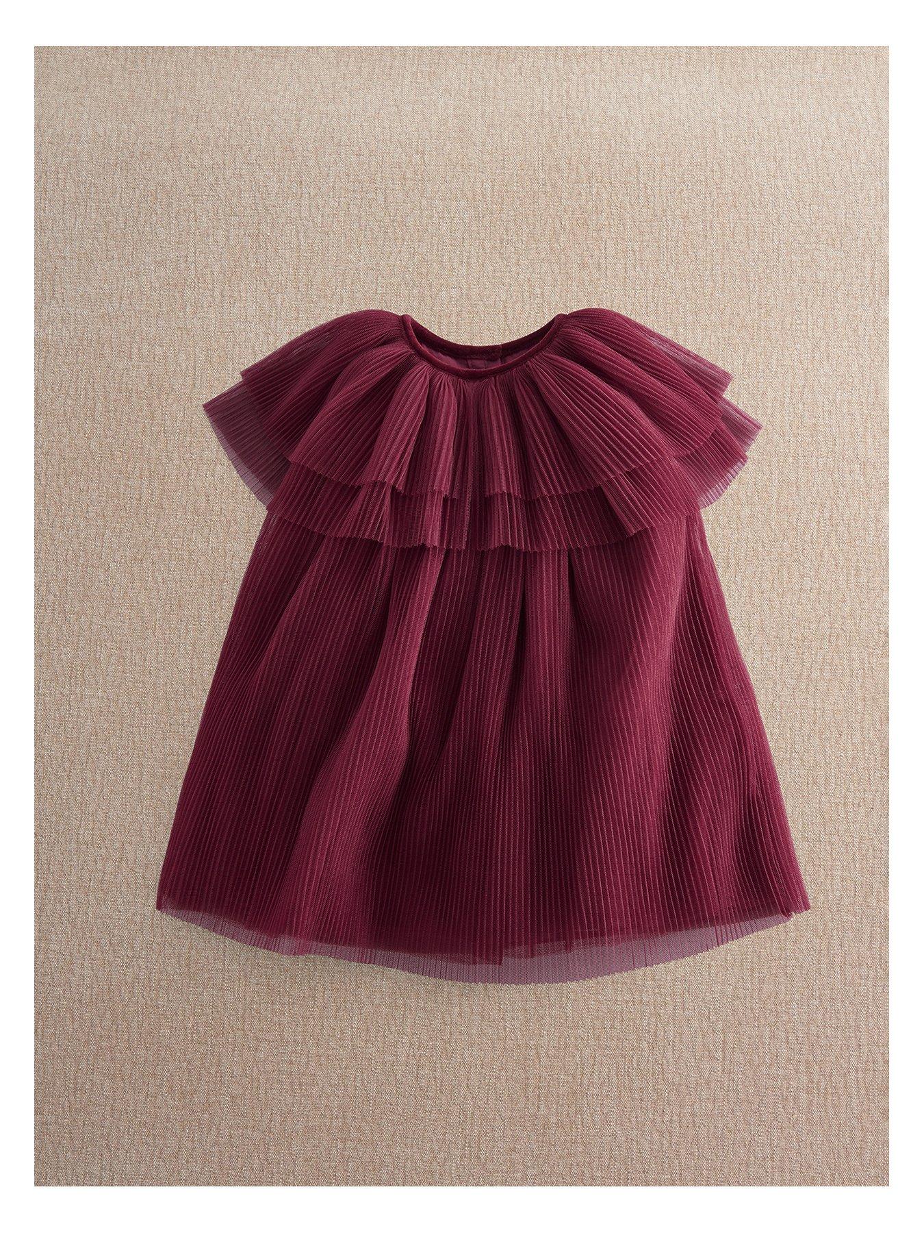 Mamas & Papas Baby Girls Pleated Cape Dress - Dark Red