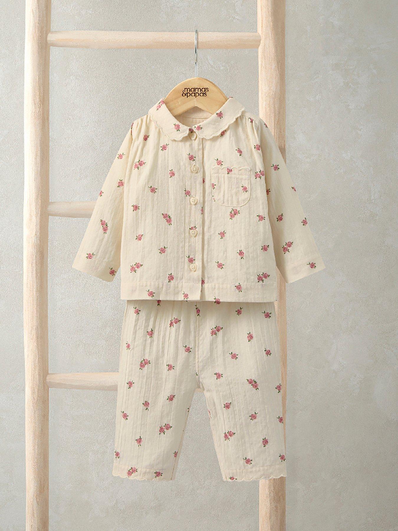 Mamas & Papas Baby Girls Woven Rose Print Pyjamas - Beige