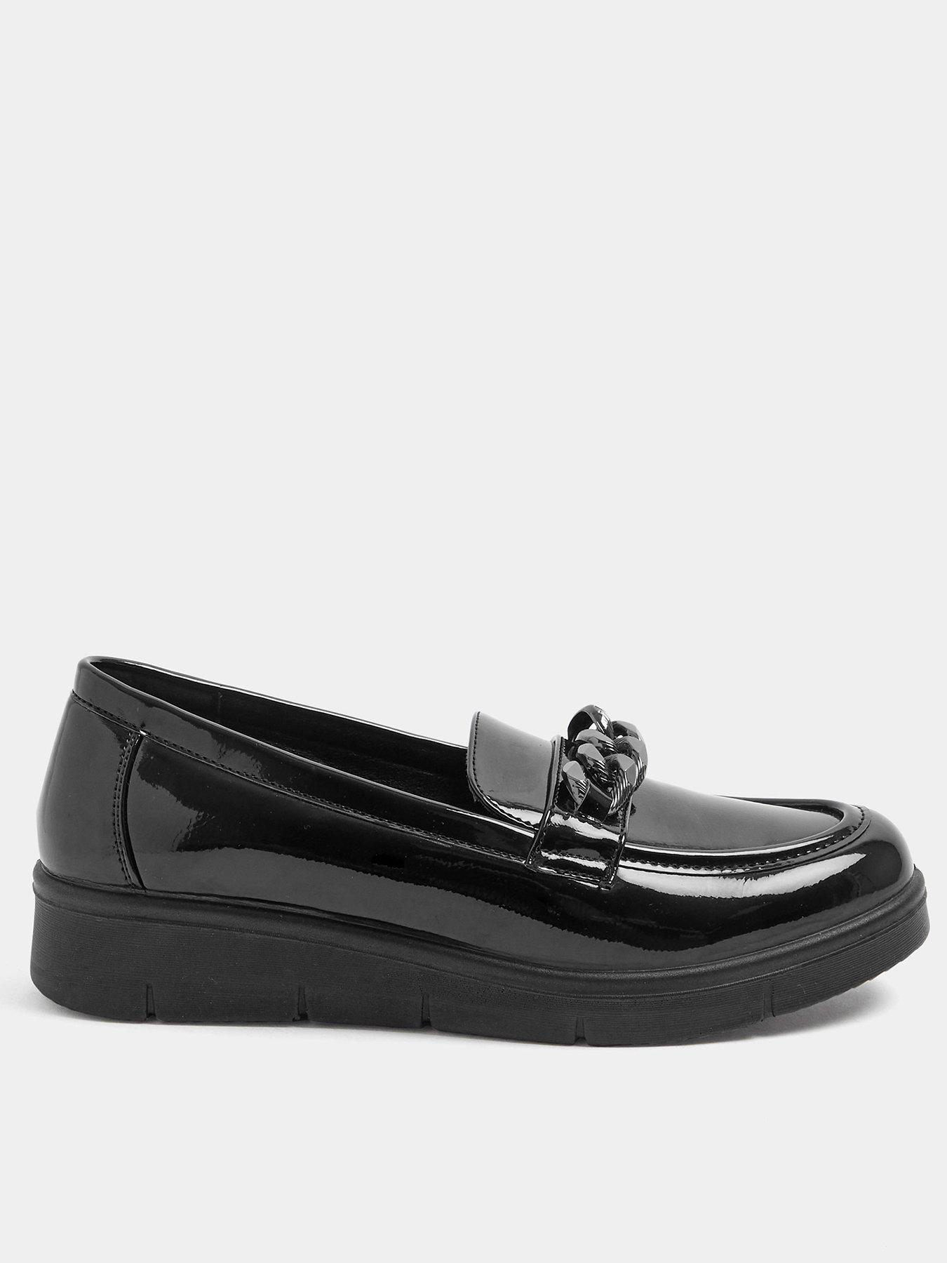Yours Curve Wide Fit Chain Detail Wedge Loafers - Black