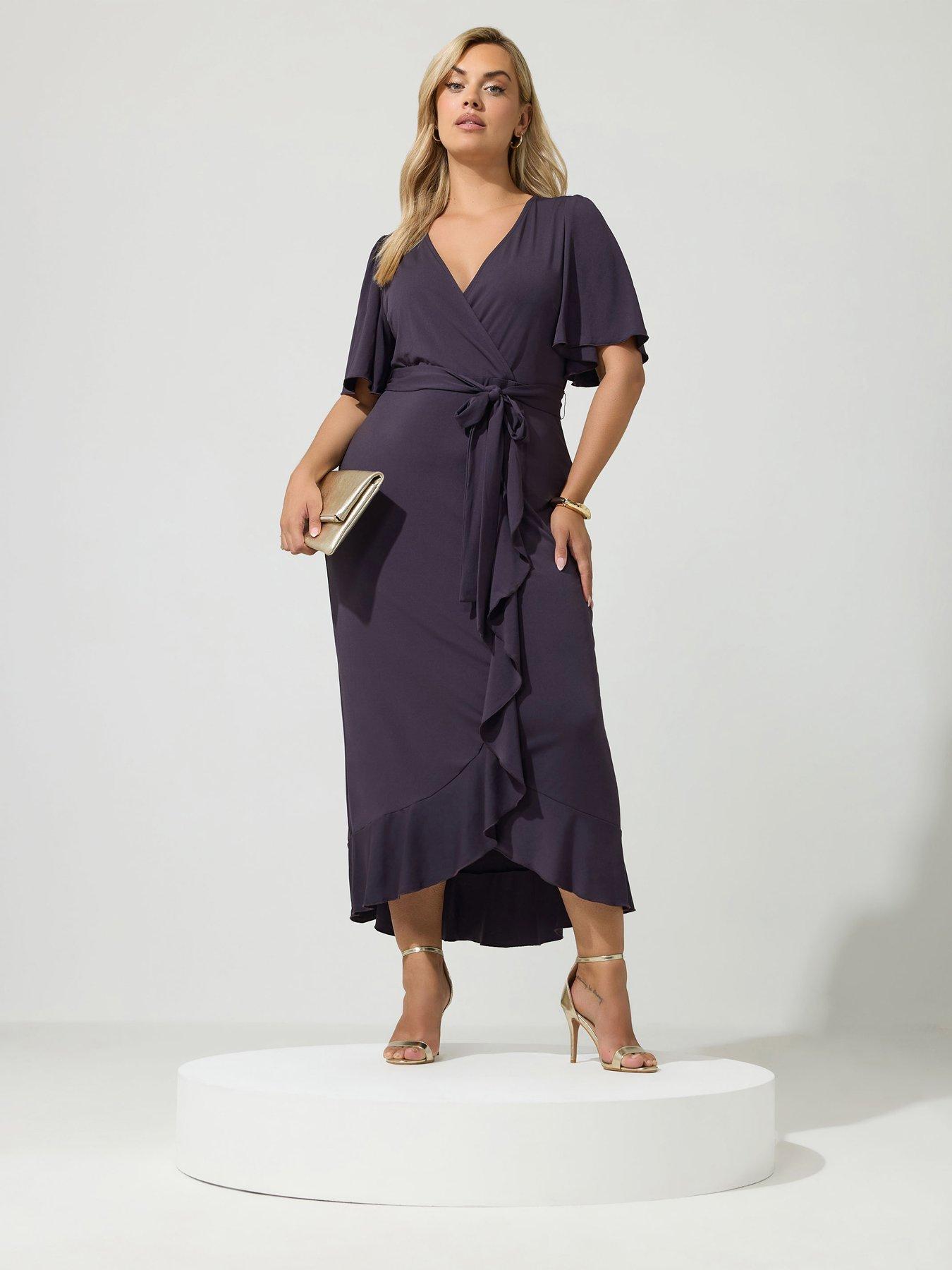 Image 1 of 4 of Yours Curve Wrap Ruffle Dress - Grey