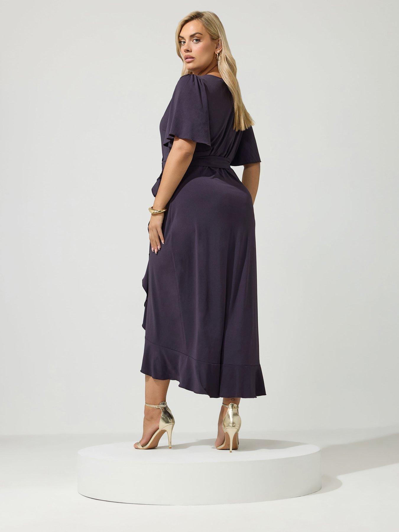 Image 2 of 4 of Yours Curve Wrap Ruffle Dress - Grey