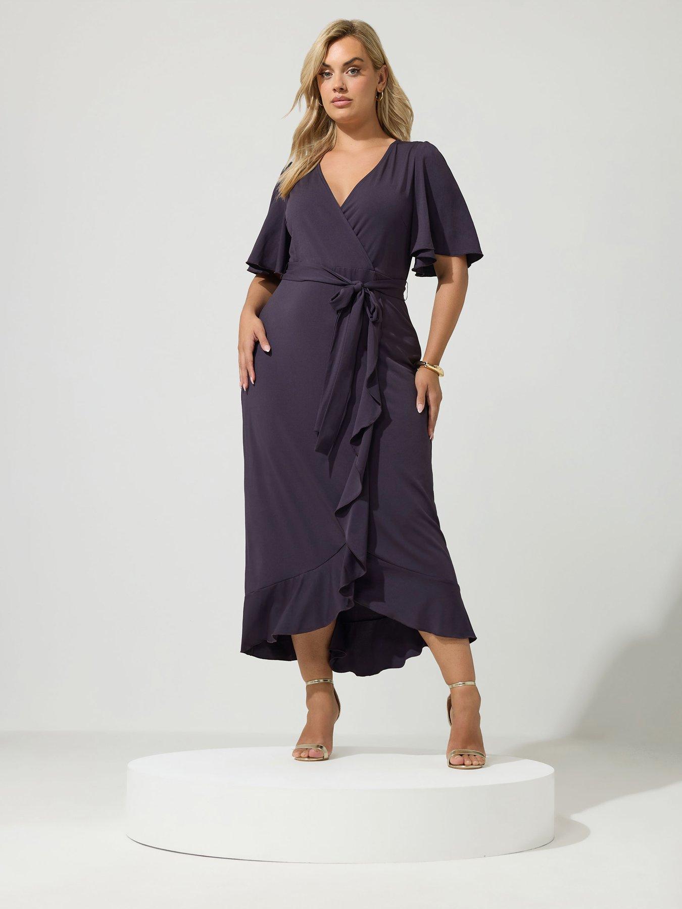 Image 3 of 4 of Yours Curve Wrap Ruffle Dress - Grey