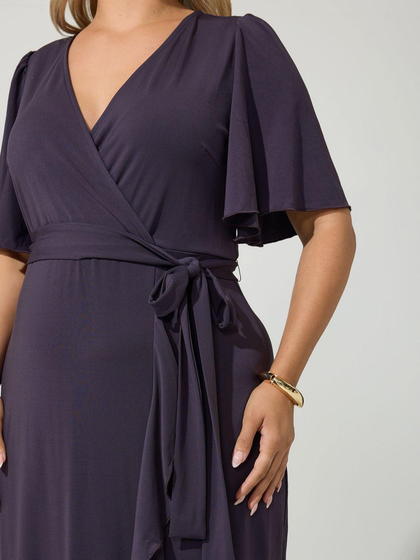 Image 4 of 4 of Yours Curve Wrap Ruffle Dress - Grey