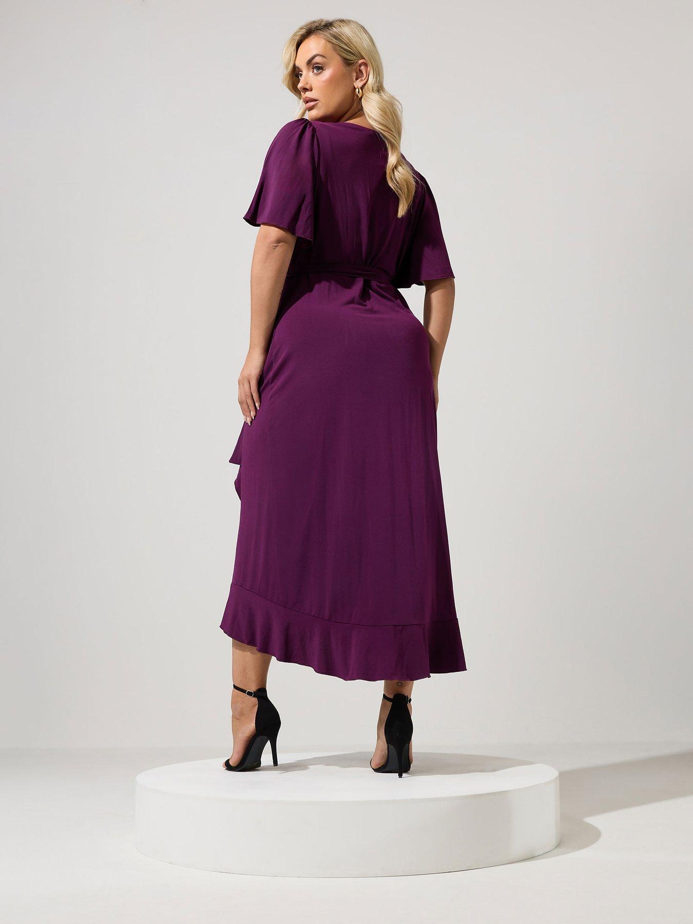 Image 2 of 4 of Yours Curve Wrap Ruffle Dress - Purple