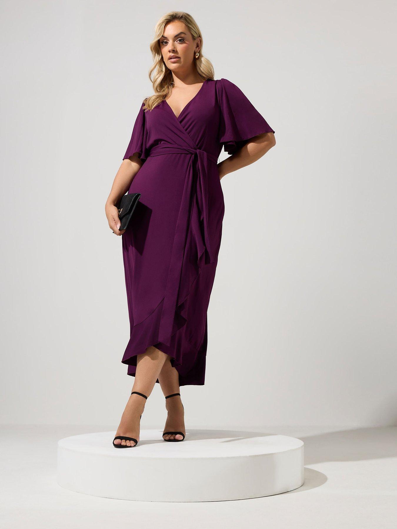 Image 3 of 4 of Yours Curve Wrap Ruffle Dress - Purple