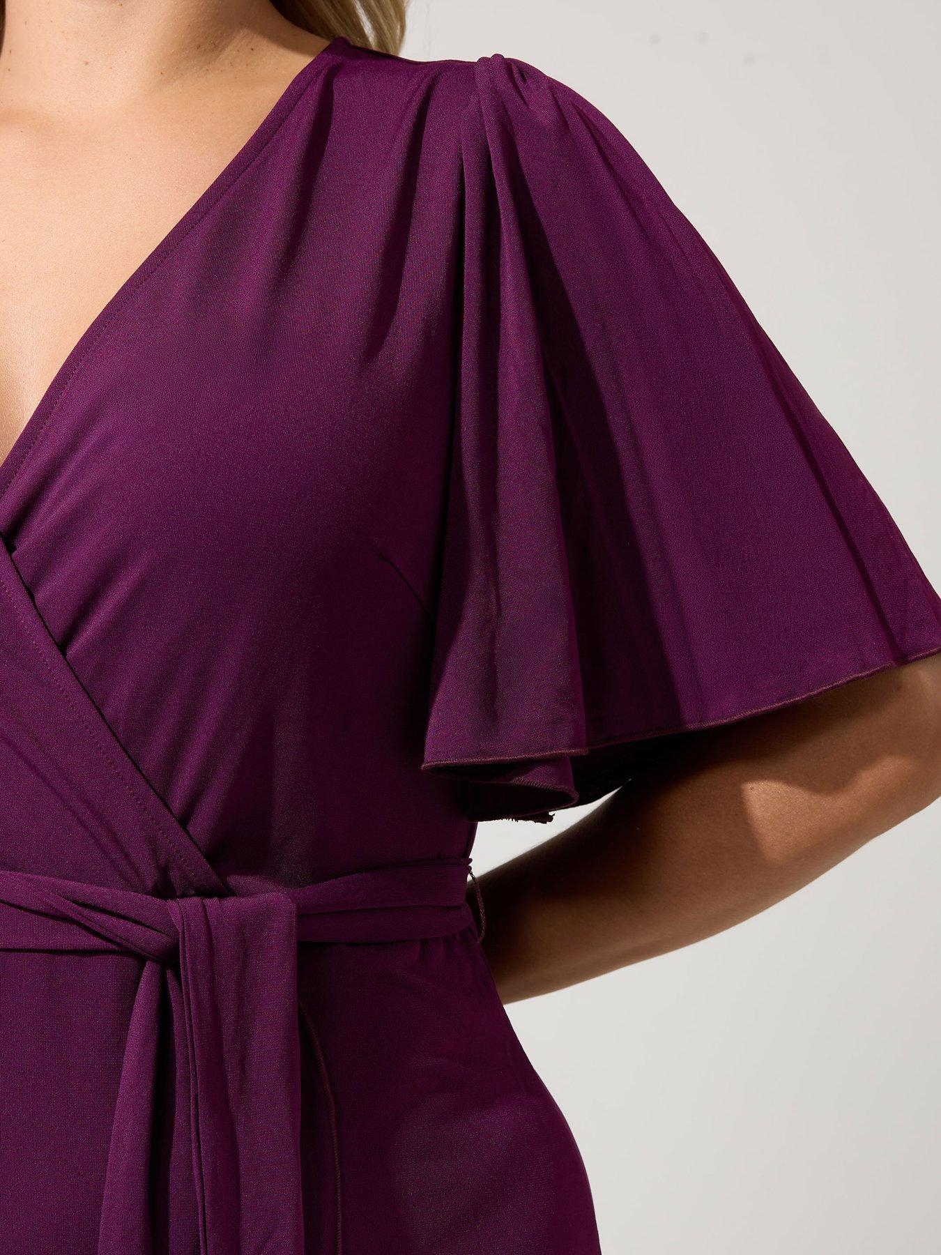 Image 4 of 4 of Yours Curve Wrap Ruffle Dress - Purple