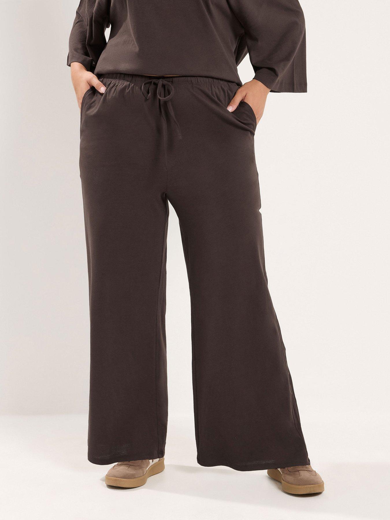 Yours Curve Jersey Wide Leg Leggings - Brown