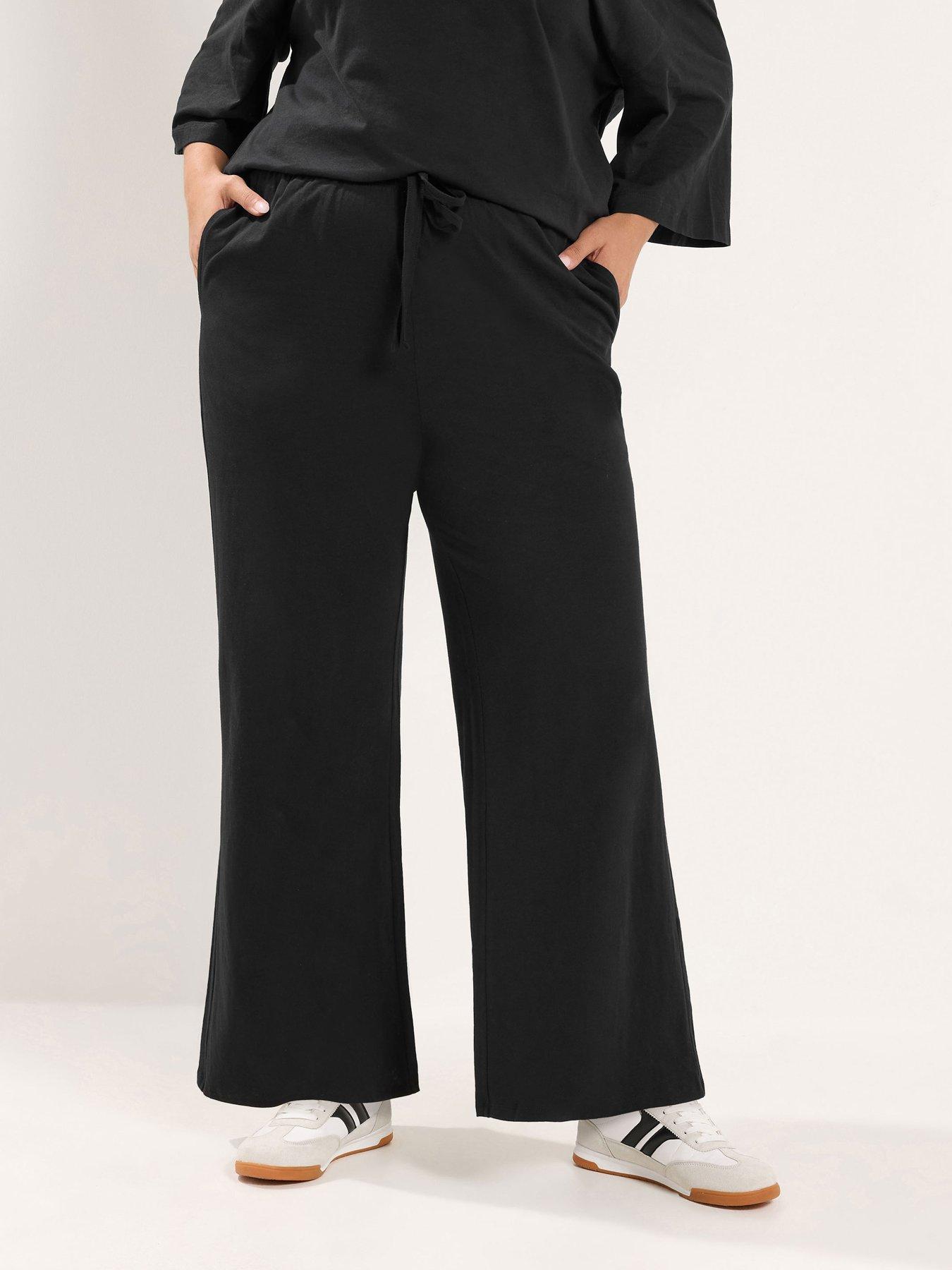 Yours Curve Cotton Wide Leg Legging (Short Leg) - Black