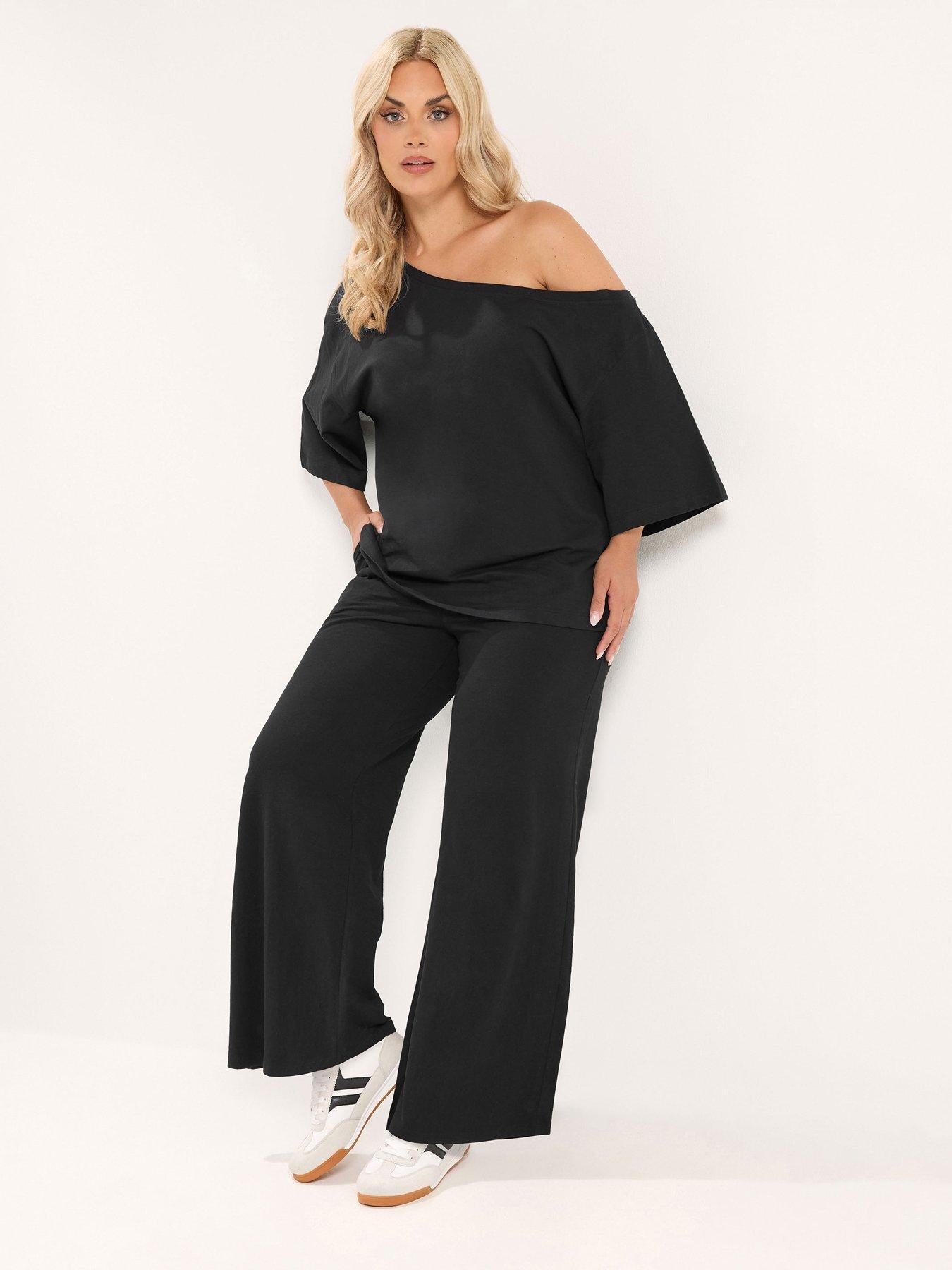 Image 3 of 4 of Yours Curve Cotton Wide Leg Legging (Short Leg) - Black