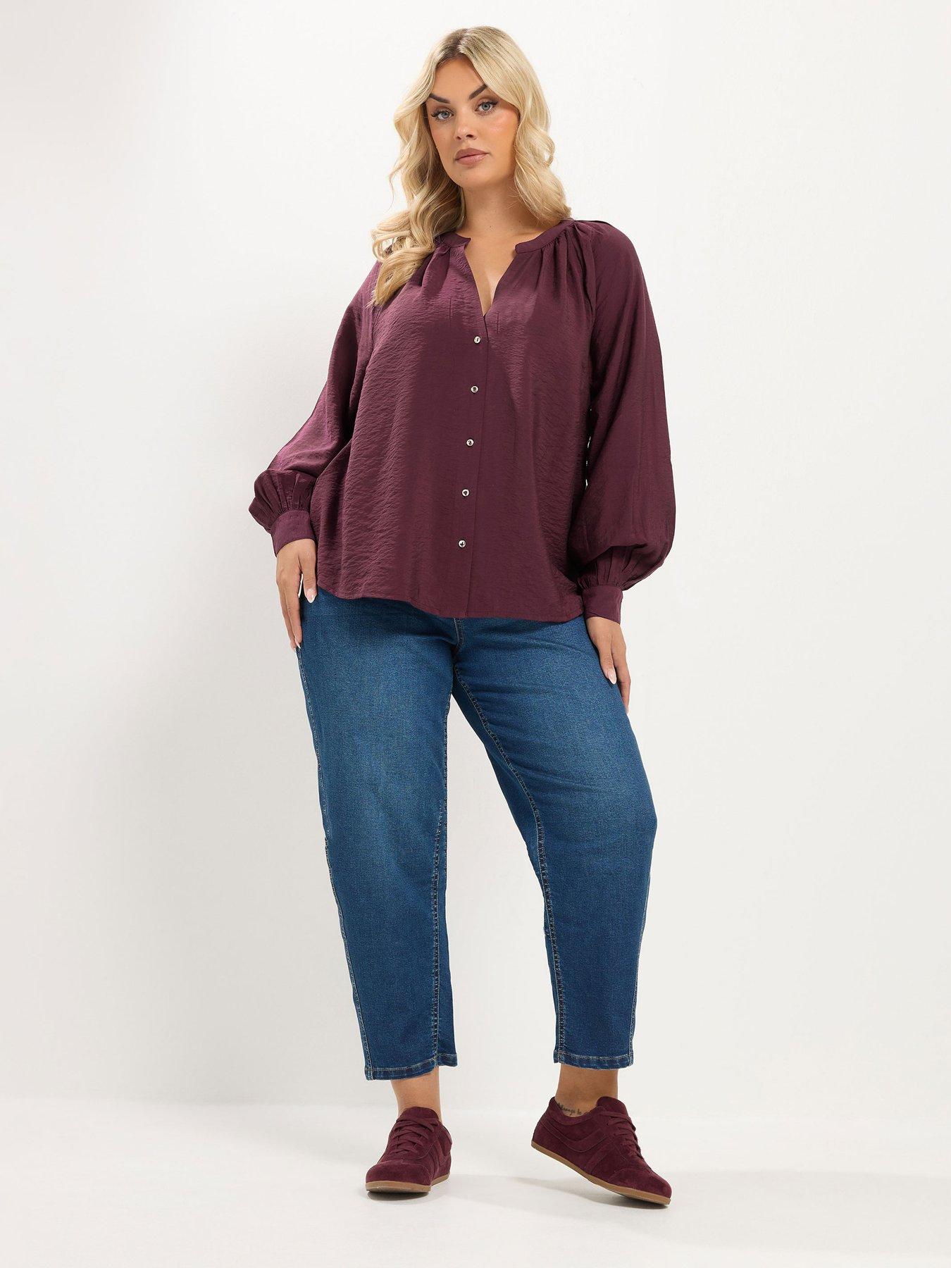 Image 3 of 4 of Yours Curve Button Through Blouse - Red