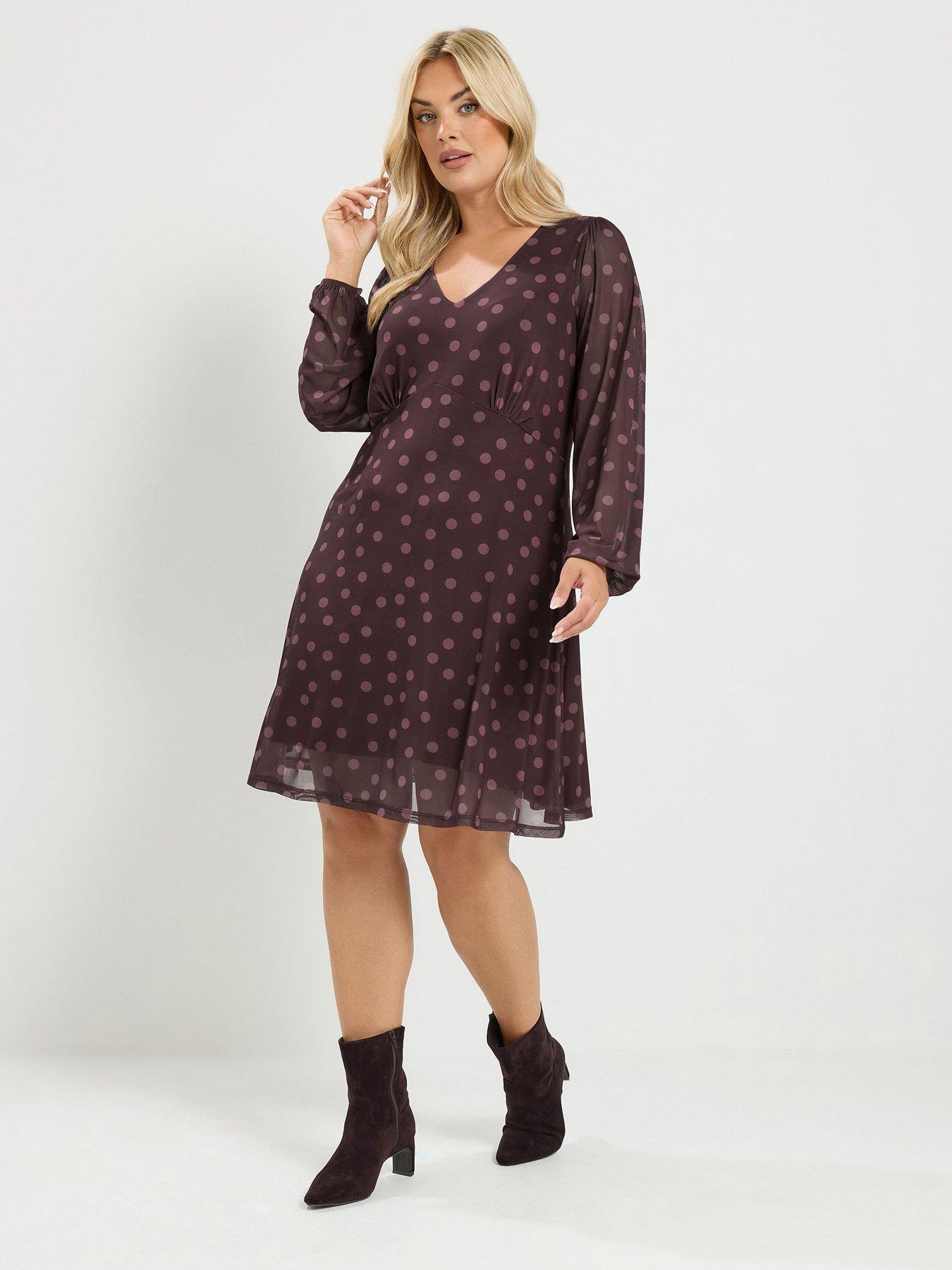 Yours Curve Mesh Balloon Sleeve Dress - Purple