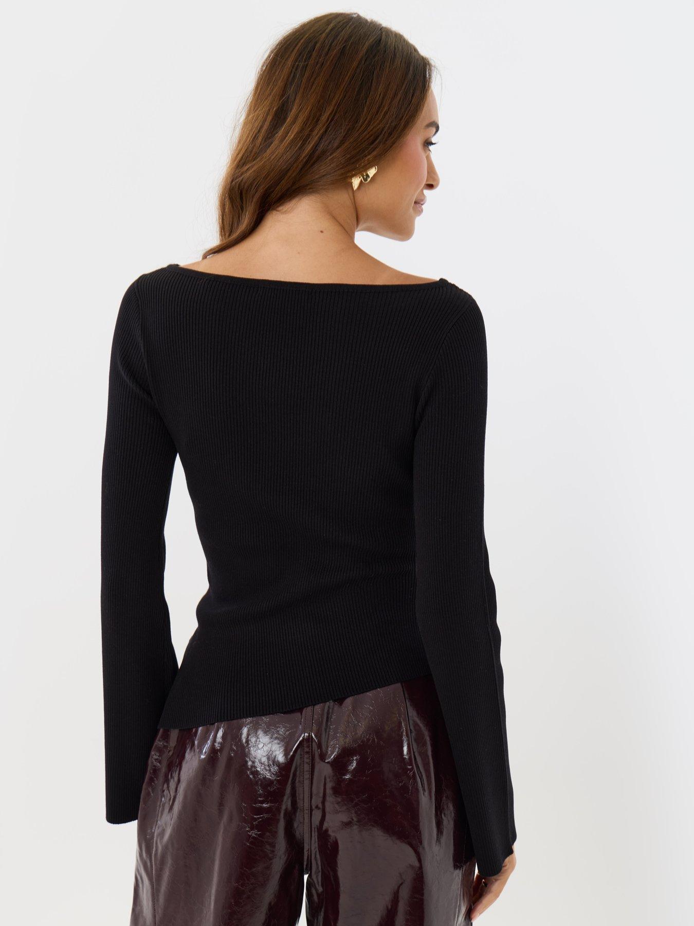 Image 2 of 4 of Threadbare Womens Ribbed Asymmetric Boat Neck Top - Black