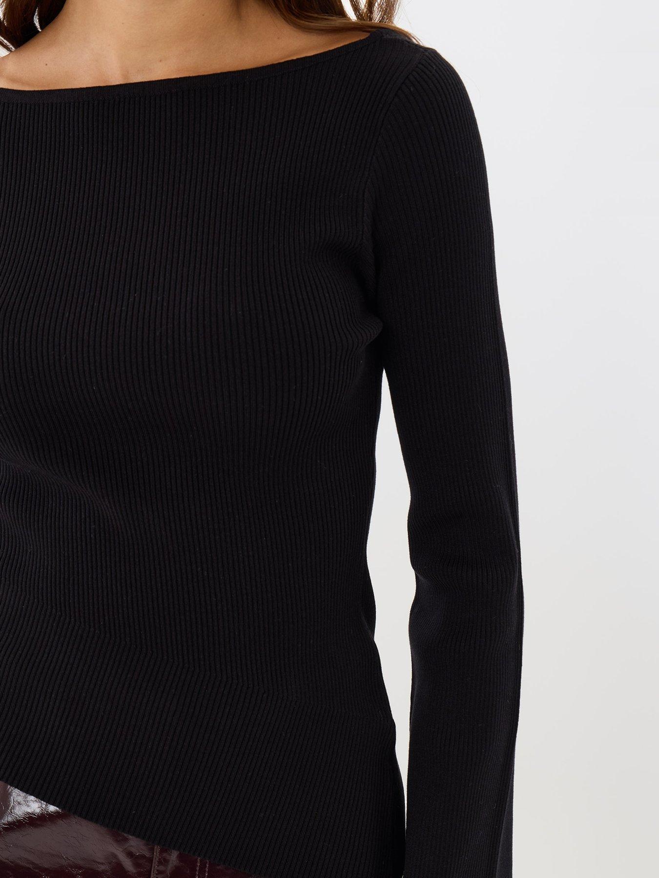 Image 4 of 4 of Threadbare Womens Ribbed Asymmetric Boat Neck Top - Black