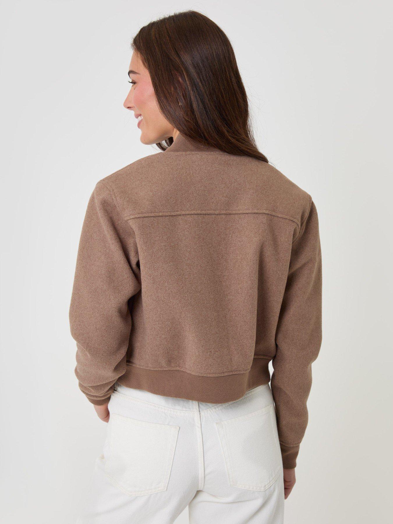 Image 2 of 6 of Threadbare Womens Petite Faux Wool Popper Bomber Jacket - Brown