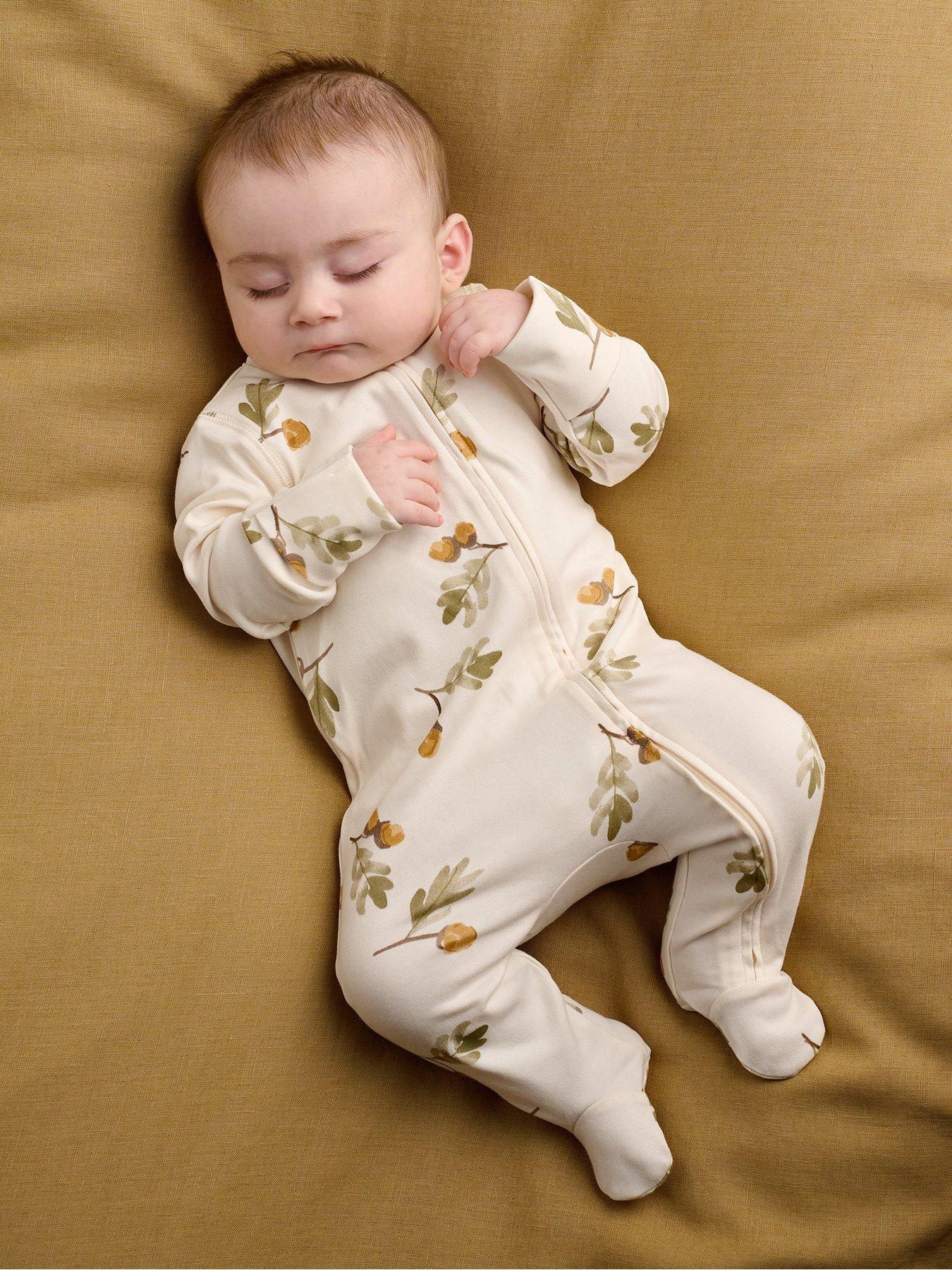 Mamas & Papas Baby Unisex Acorn Print Zip Sleepsuit, Cream, Size Age: Up To 1 Month