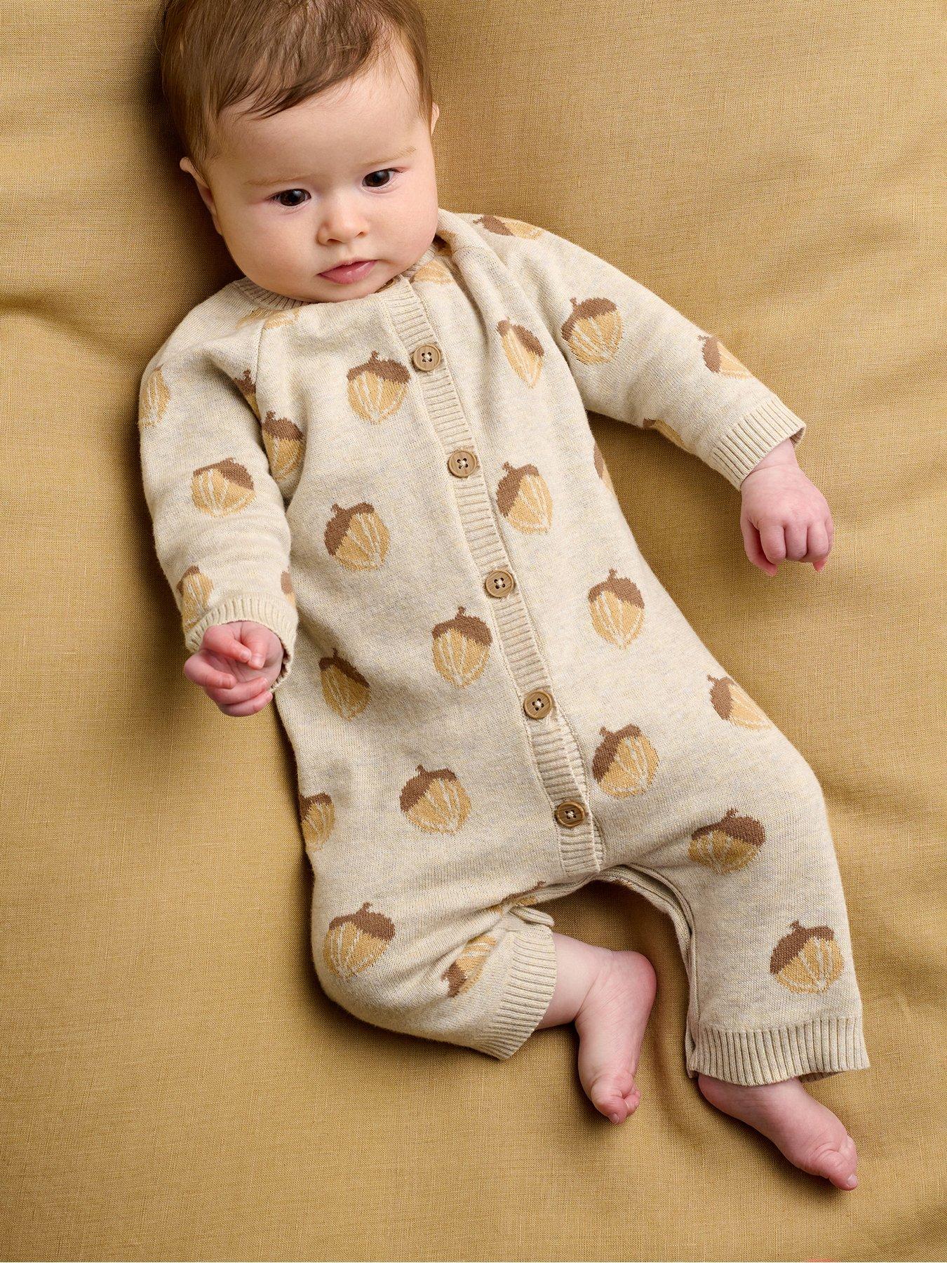 Mamas & Papas Baby Unisex Acorn Knitted Romper, Grey, Size Age: Up To 1 Month