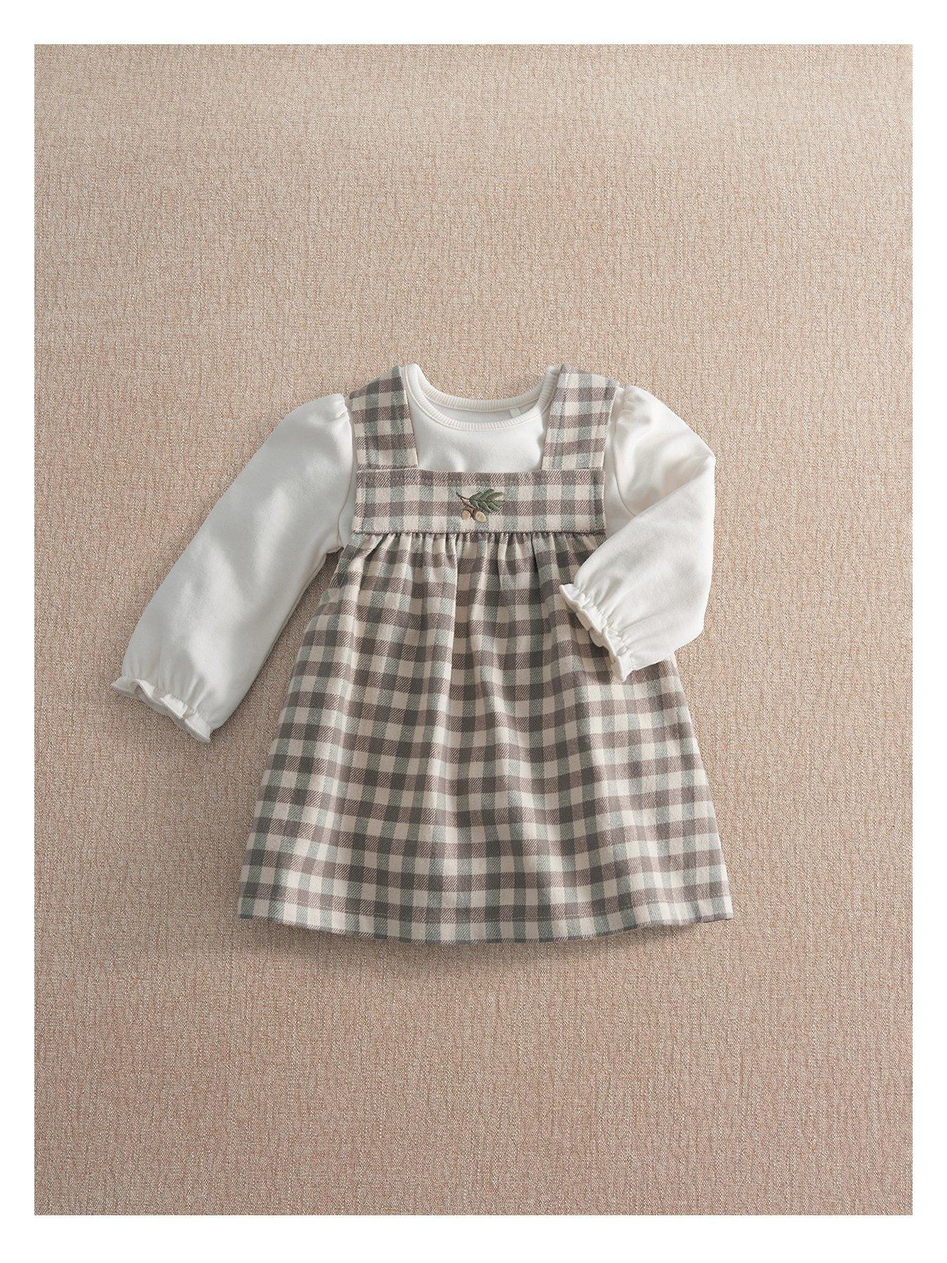 Image 2 of 5 of Mamas & Papas Baby Unisex 2 Piece Acorn Gingham Dress &amp; Bodysuit Set - Beige