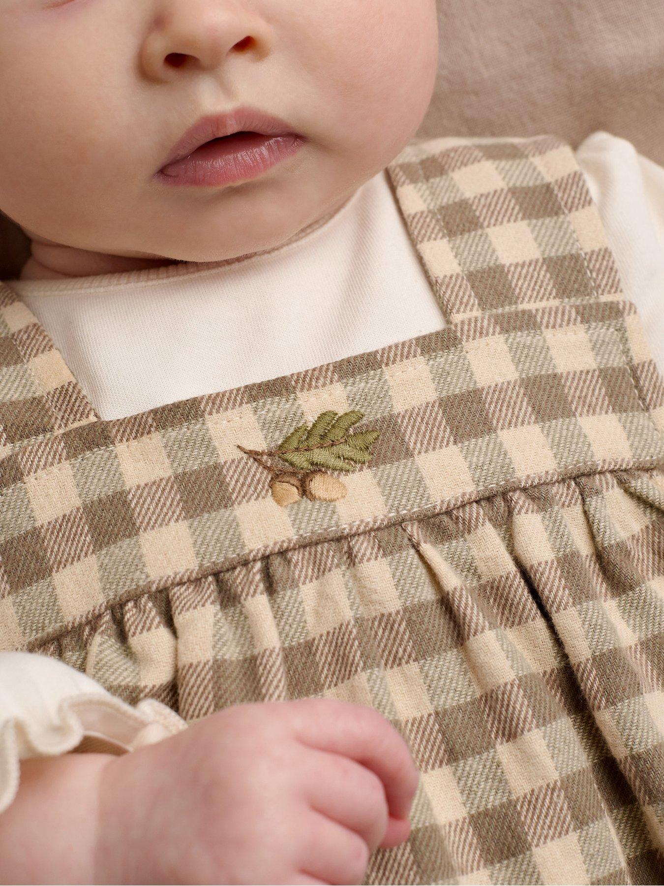 Image 5 of 5 of Mamas & Papas Baby Unisex 2 Piece Acorn Gingham Dress &amp; Bodysuit Set - Beige